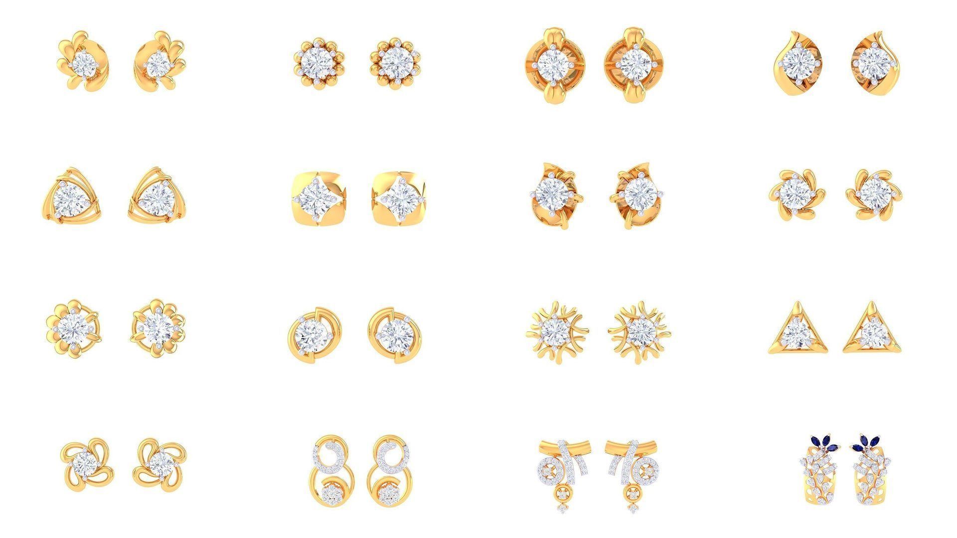 830 Diamond Studs Earrings Pack 3D Model Collection_120