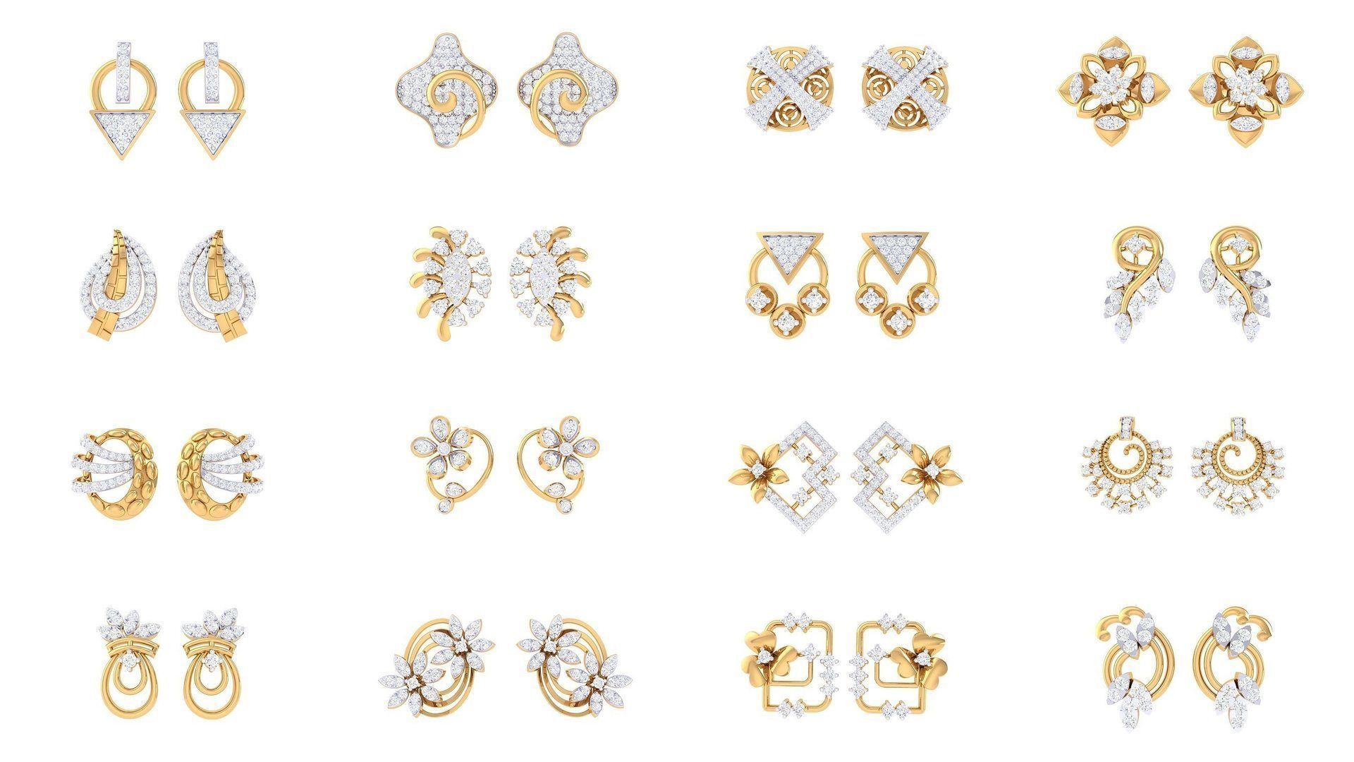 830 Diamond Studs Earrings Pack 3D Model Collection_14