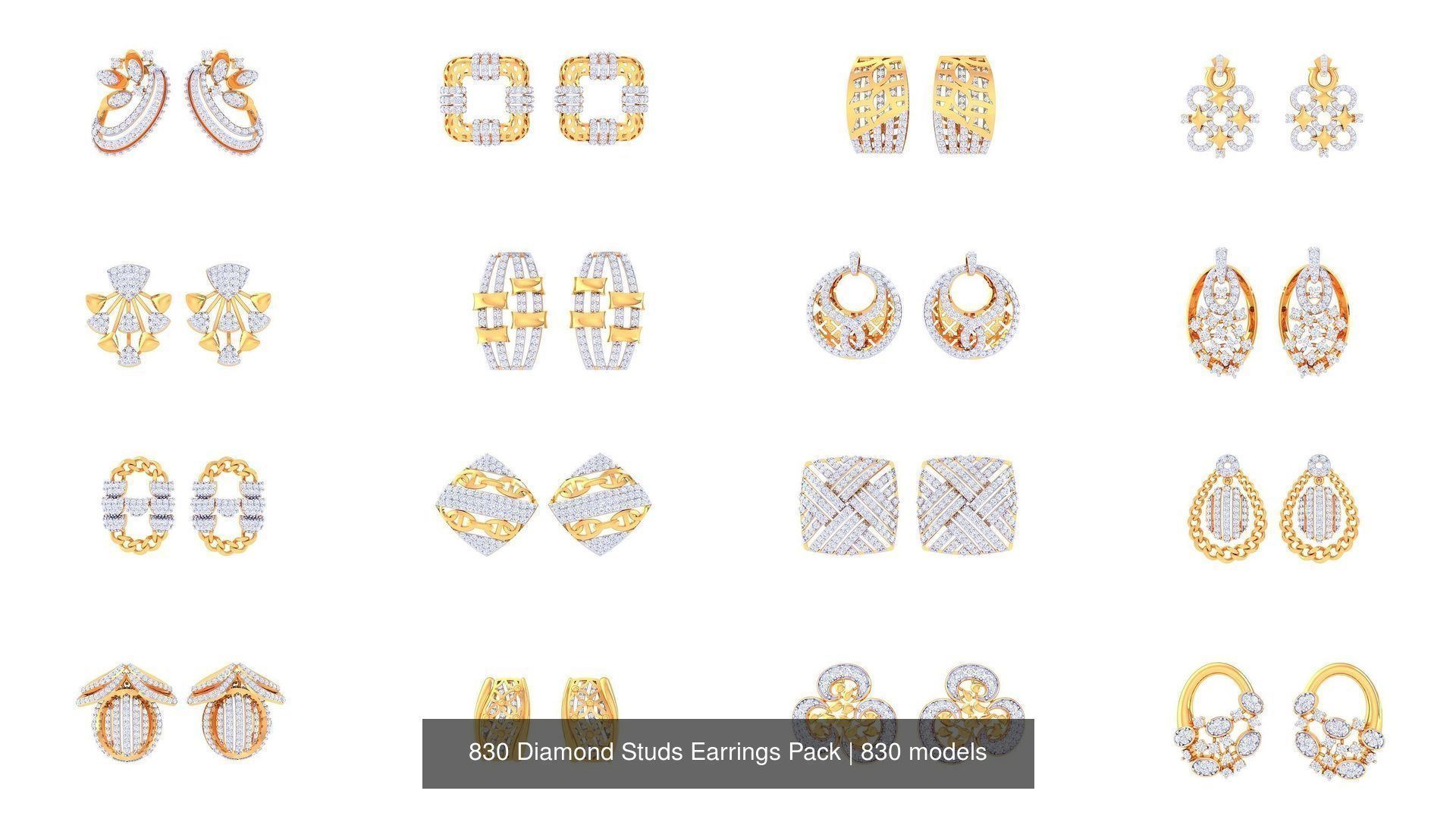 830 Diamond Studs Earrings Pack 3D Model Collection_44