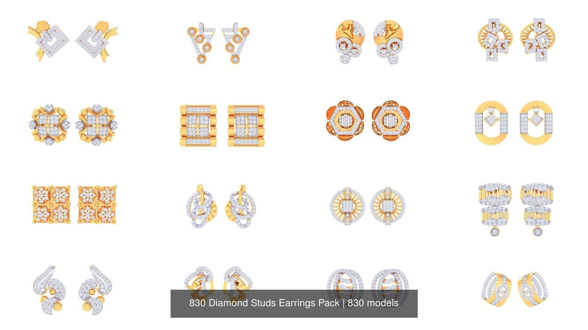 830 Diamond Studs Earrings Pack 3D Model Collection_35
