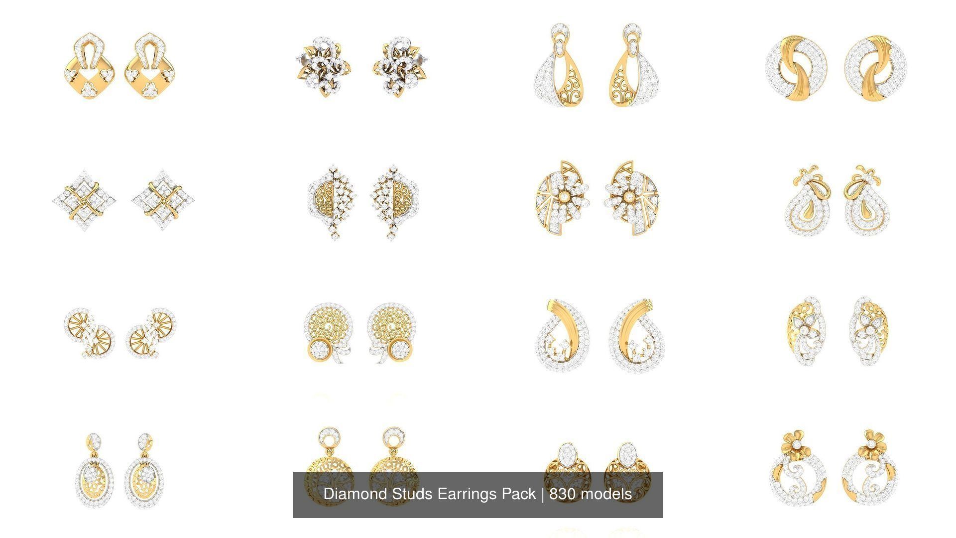 830 Diamond Studs Earrings Pack 3D Model Collection_20
