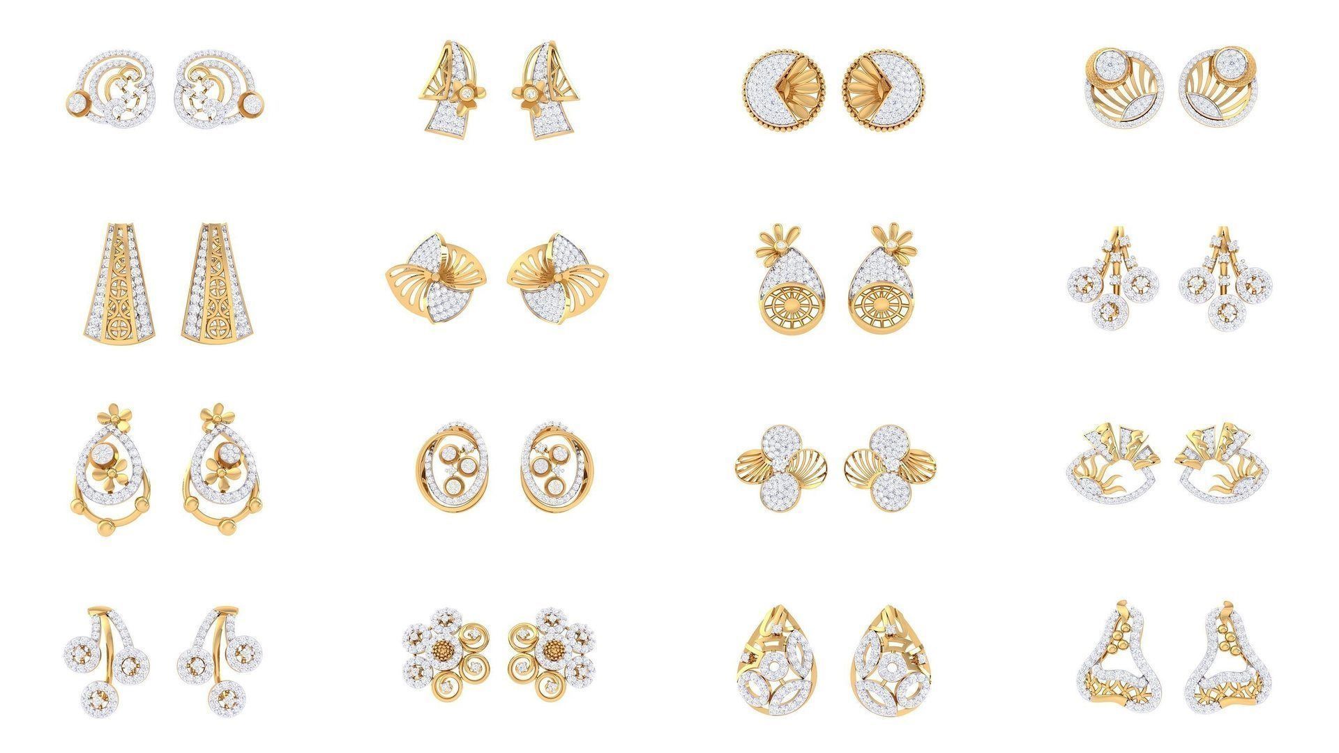 830 Diamond Studs Earrings Pack 3D Model Collection_149