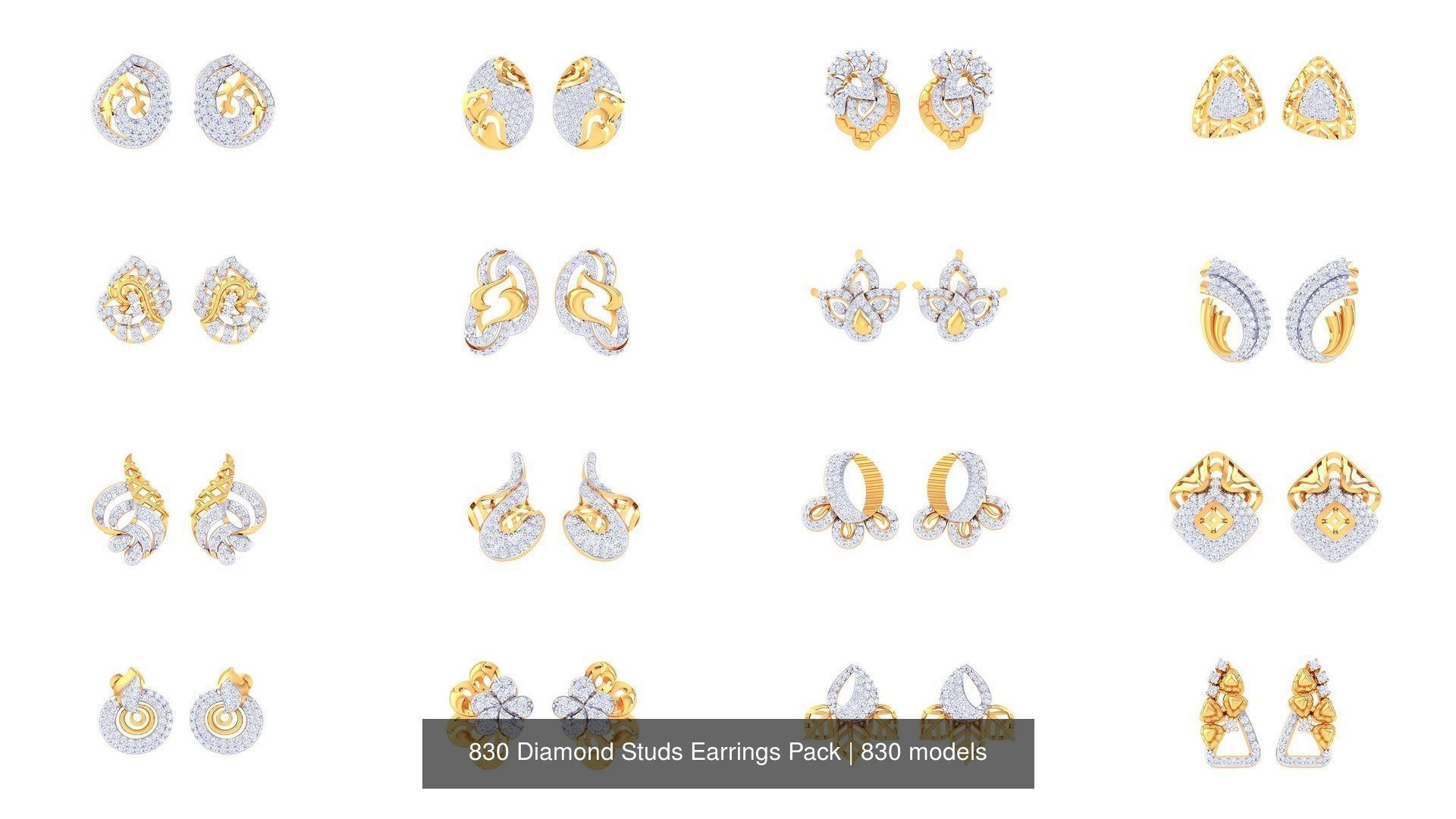 830 Diamond Studs Earrings Pack 3D Model Collection_107