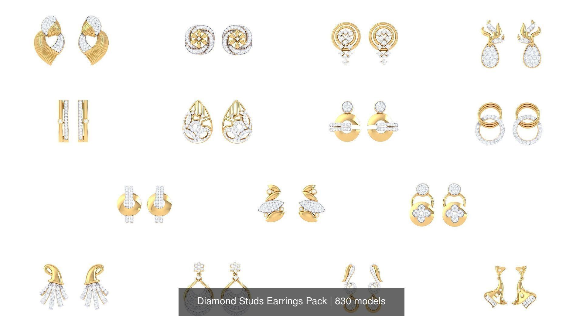 830 Diamond Studs Earrings Pack 3D Model Collection_52