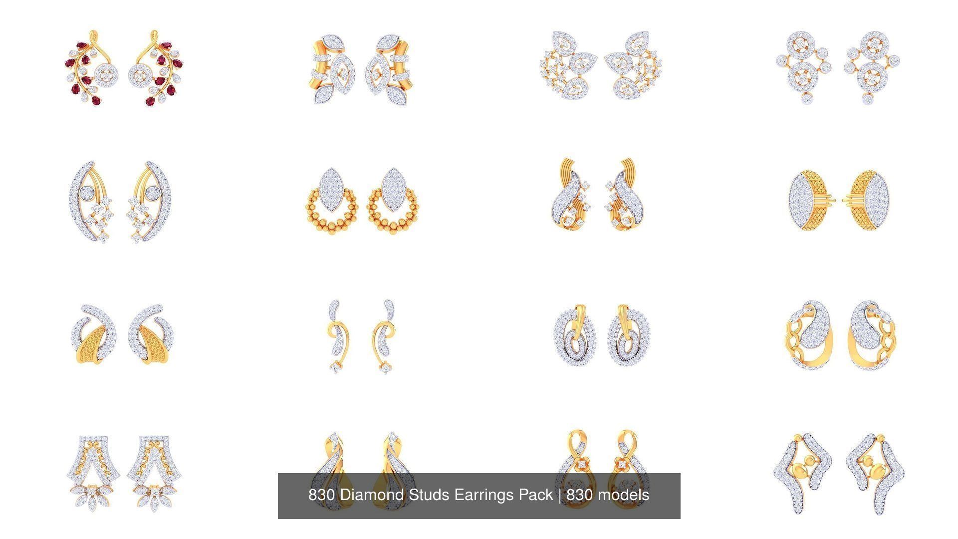 830 Diamond Studs Earrings Pack 3D Model Collection_83