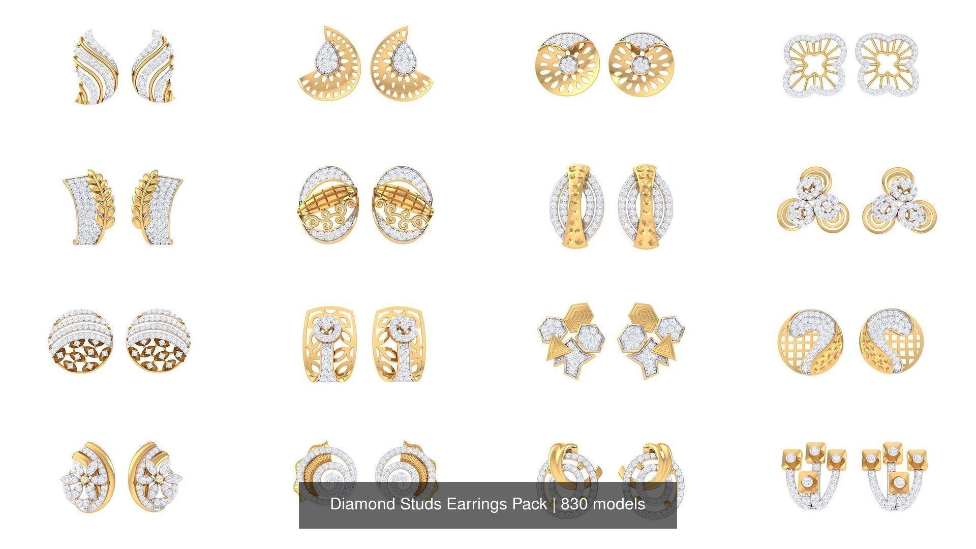 830 Diamond Studs Earrings Pack 3D Model Collection_10