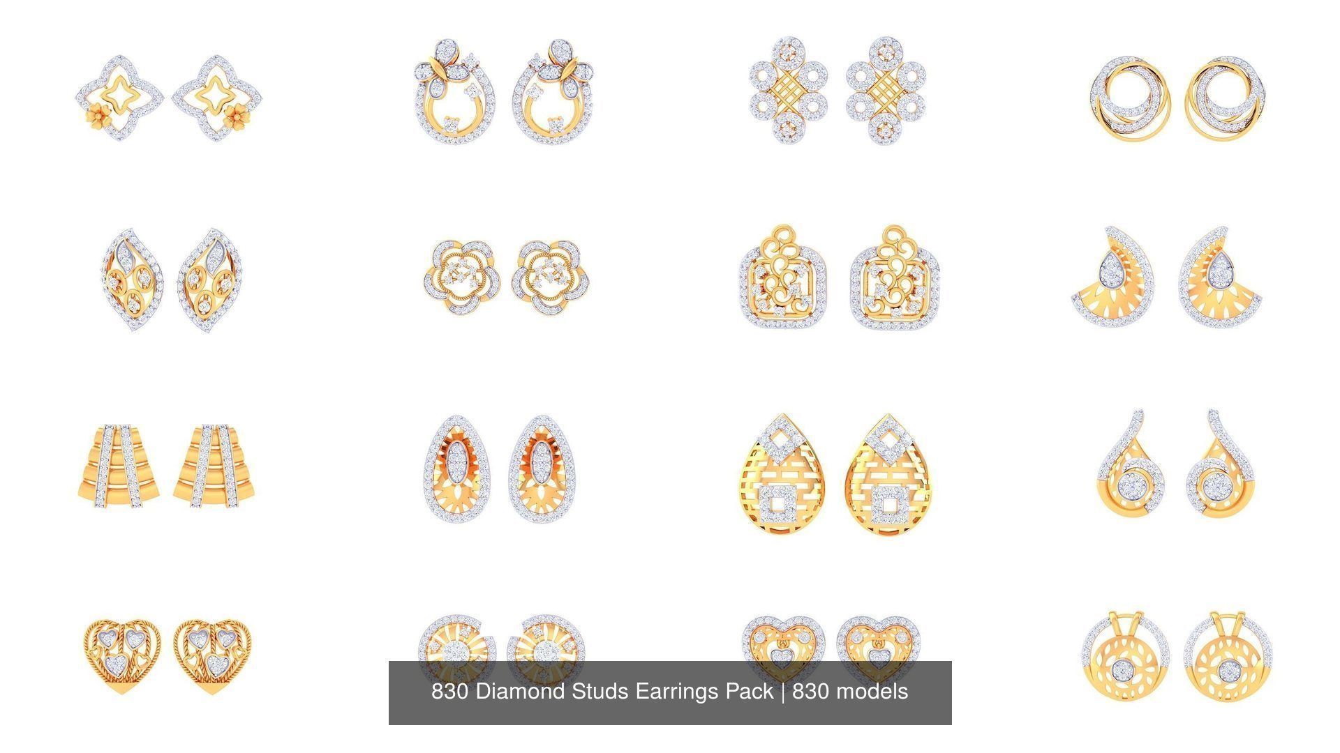 830 Diamond Studs Earrings Pack 3D Model Collection_59