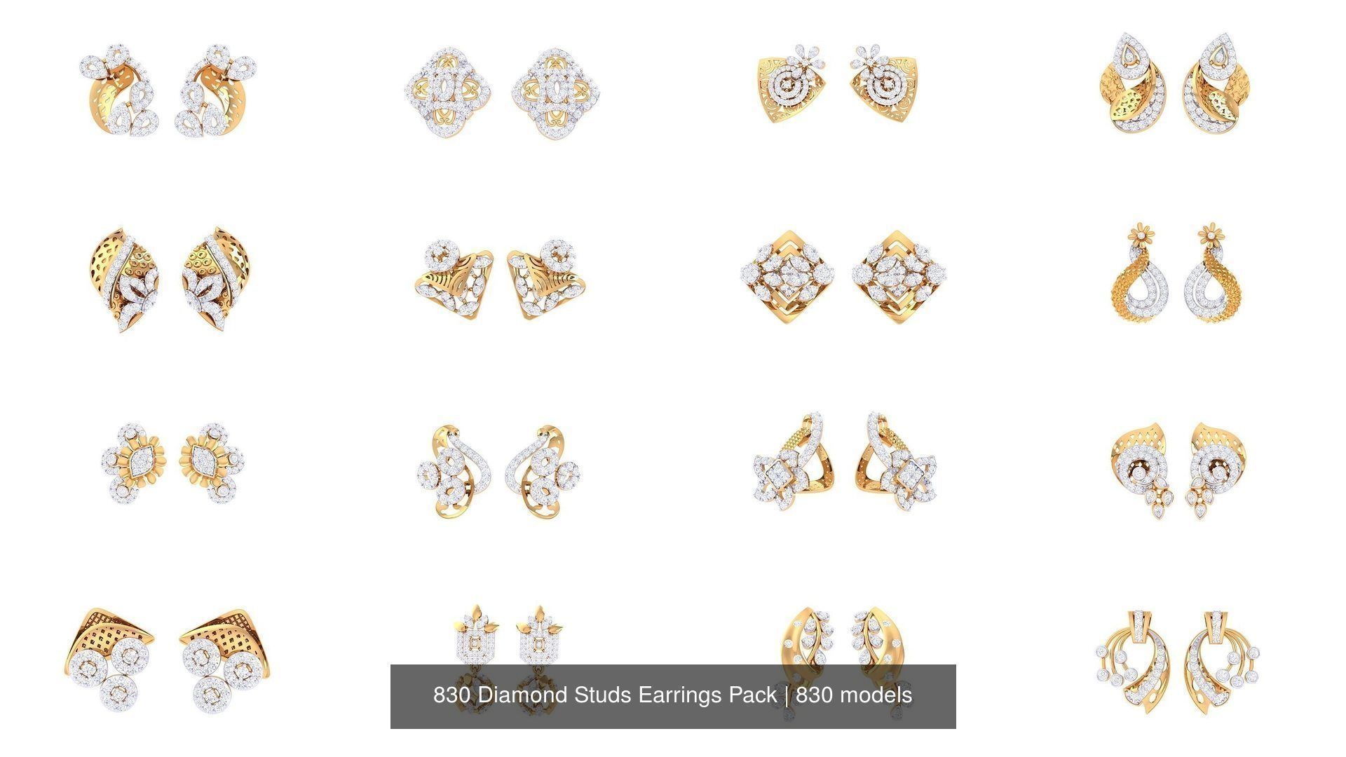 830 Diamond Studs Earrings Pack 3D Model Collection_23