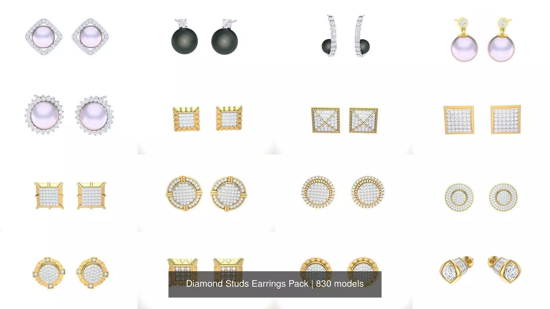 830 Diamond Studs Earrings Pack 3D Model Collection_0