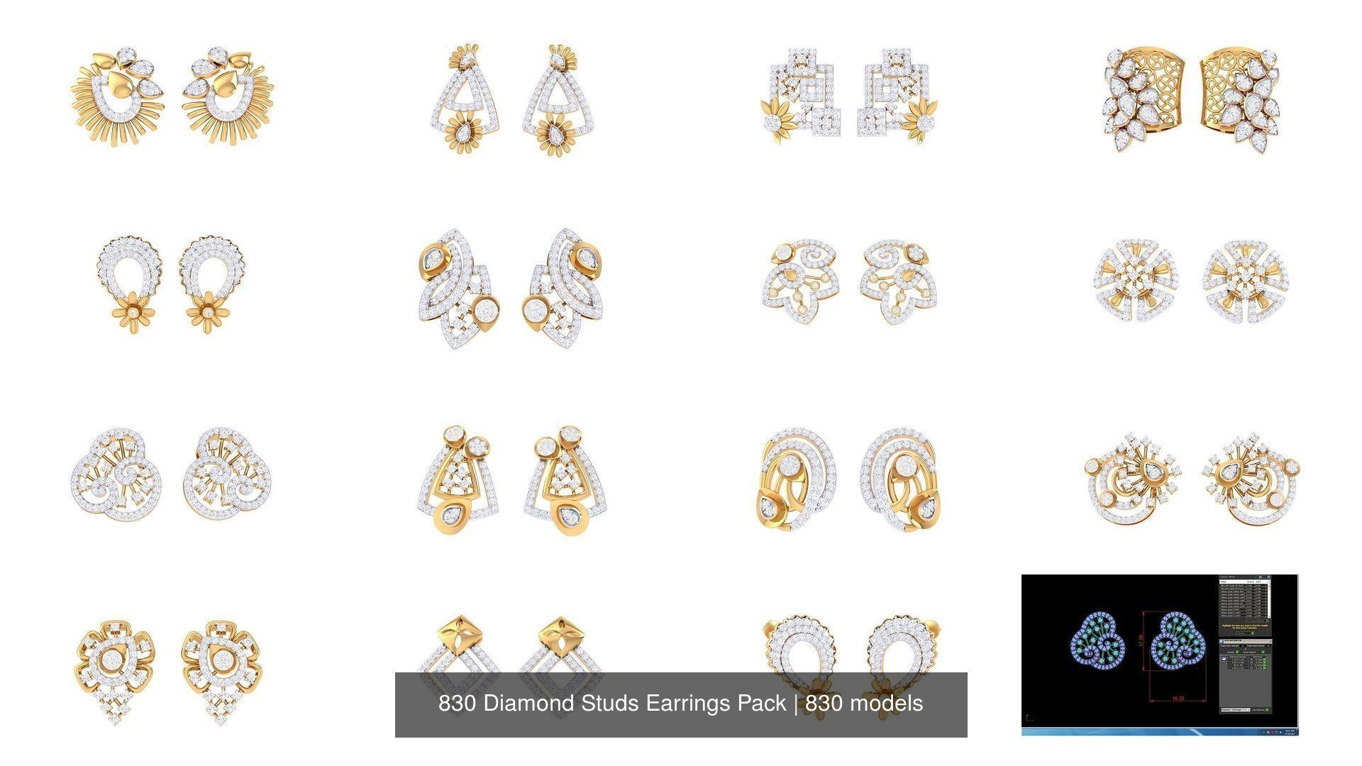 830 Diamond Studs Earrings Pack 3D Model Collection_128
