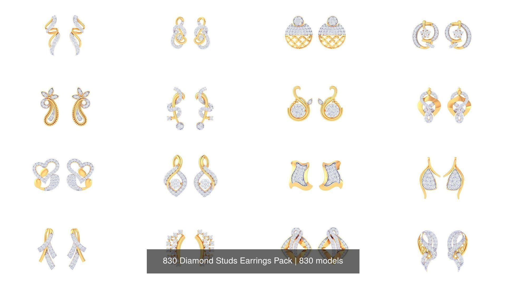 830 Diamond Studs Earrings Pack 3D Model Collection_86