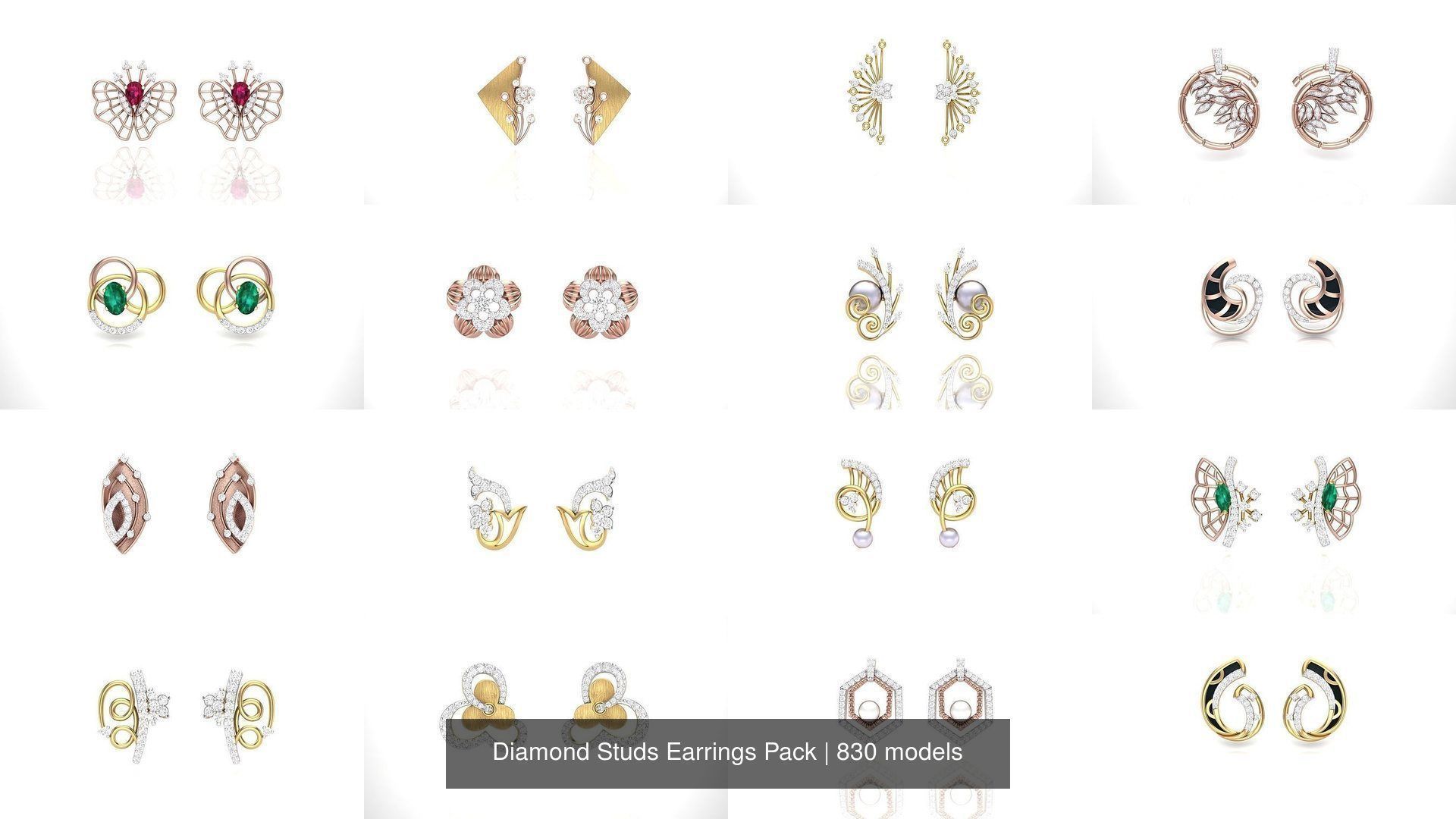 830 Diamond Studs Earrings Pack 3D Model Collection_4