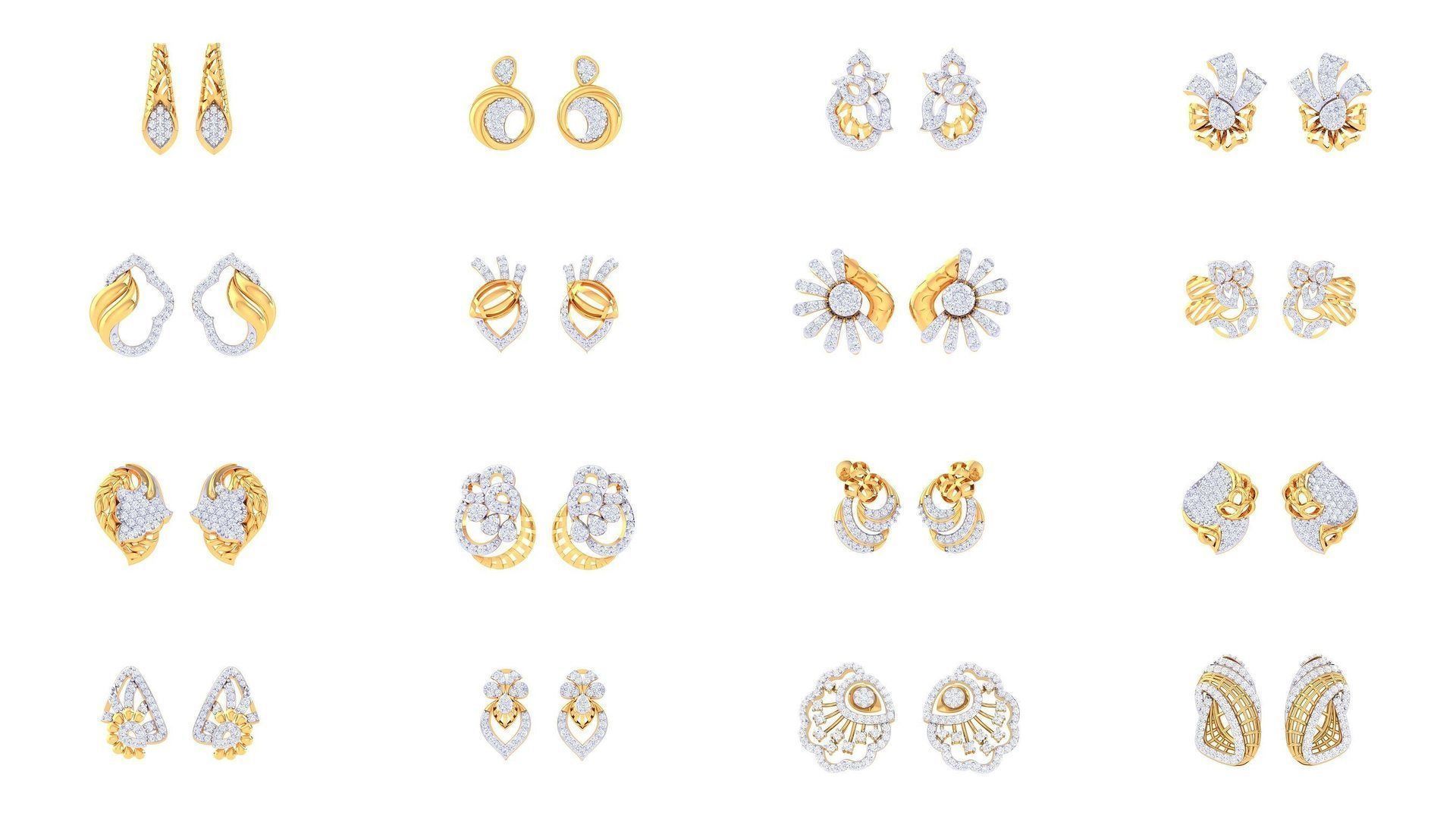 830 Diamond Studs Earrings Pack 3D Model Collection_145