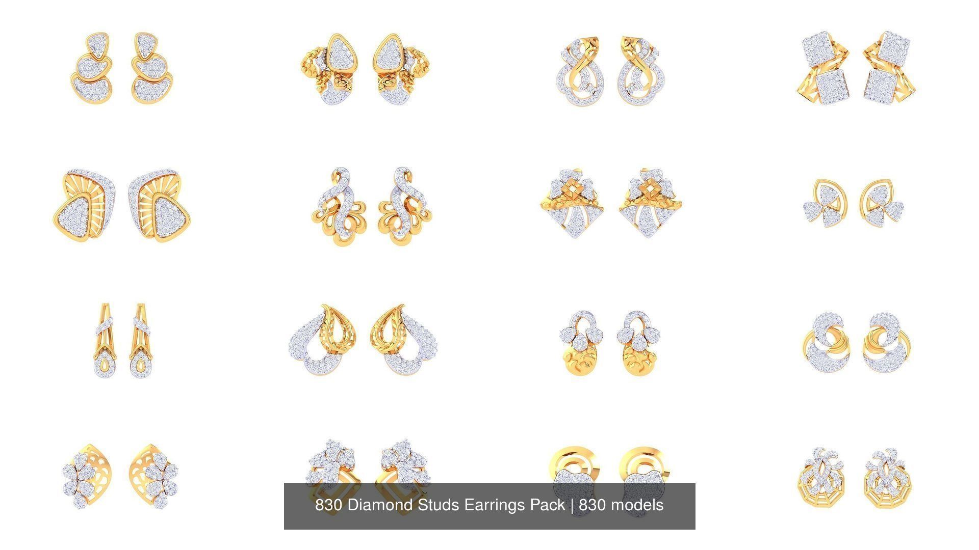 830 Diamond Studs Earrings Pack 3D Model Collection_110