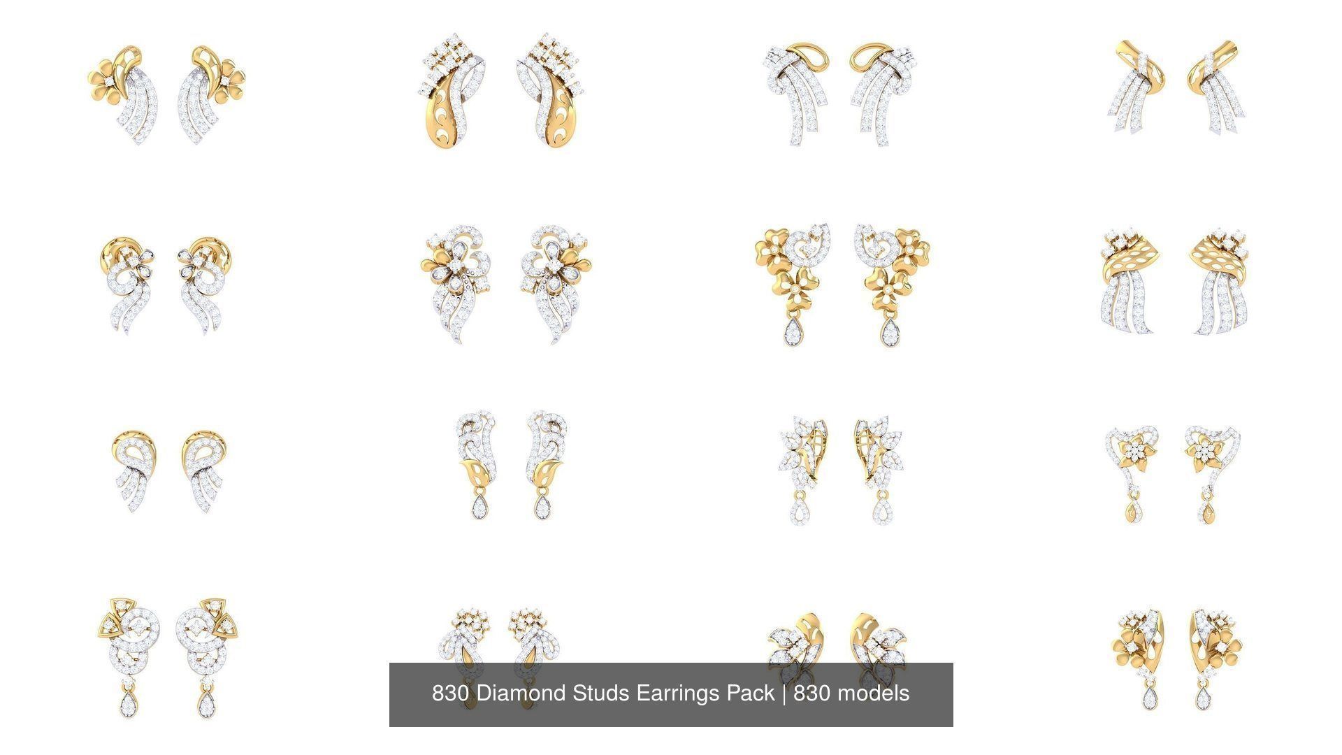 830 Diamond Studs Earrings Pack 3D Model Collection_95