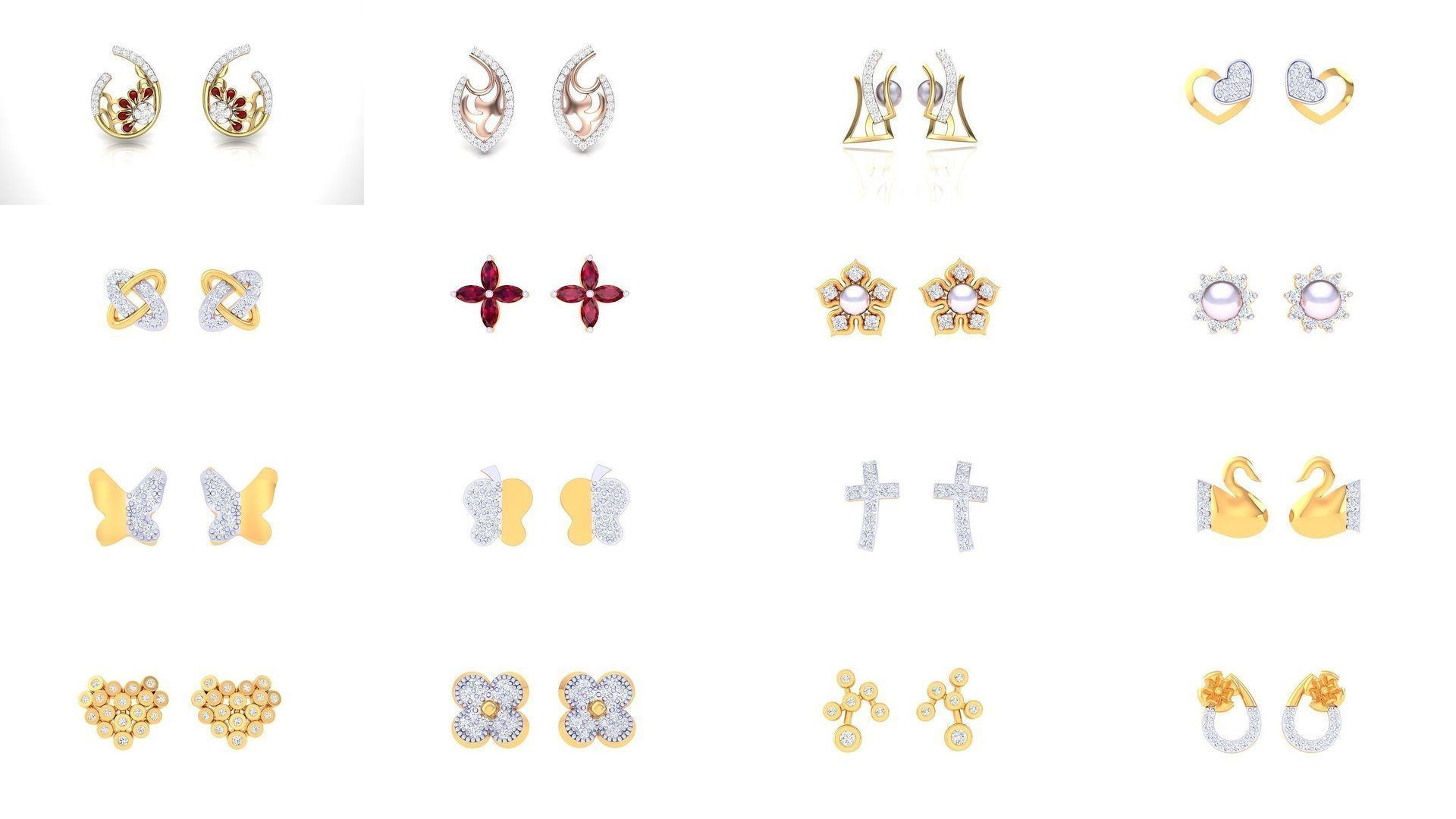 830 Diamond Studs Earrings Pack 3D Model Collection_5