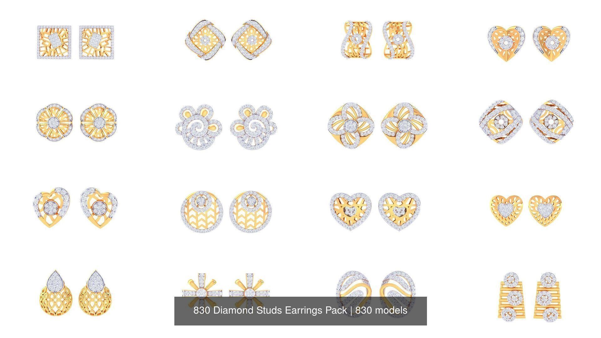 830 Diamond Studs Earrings Pack 3D Model Collection_62