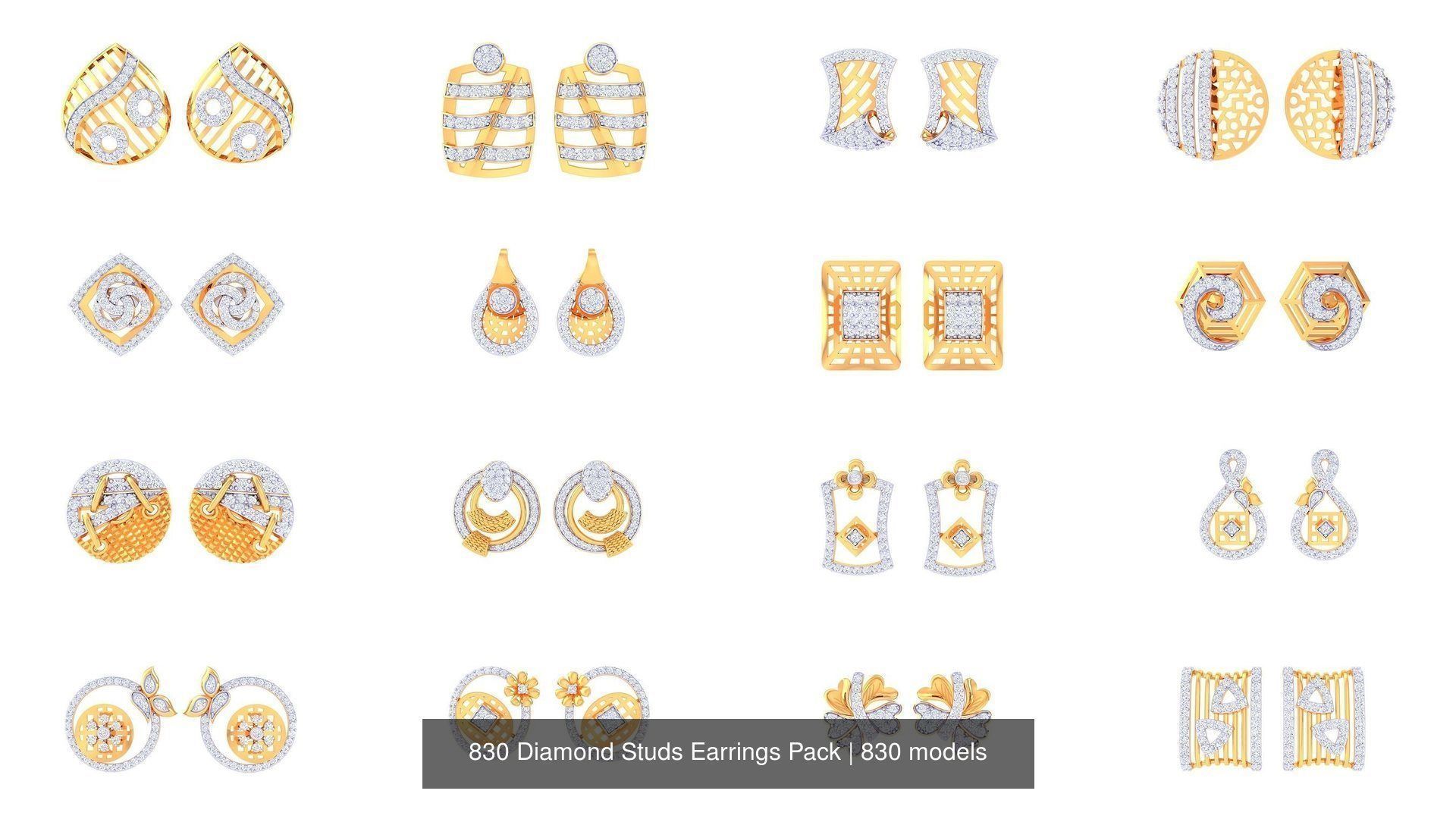 830 Diamond Studs Earrings Pack 3D Model Collection_56