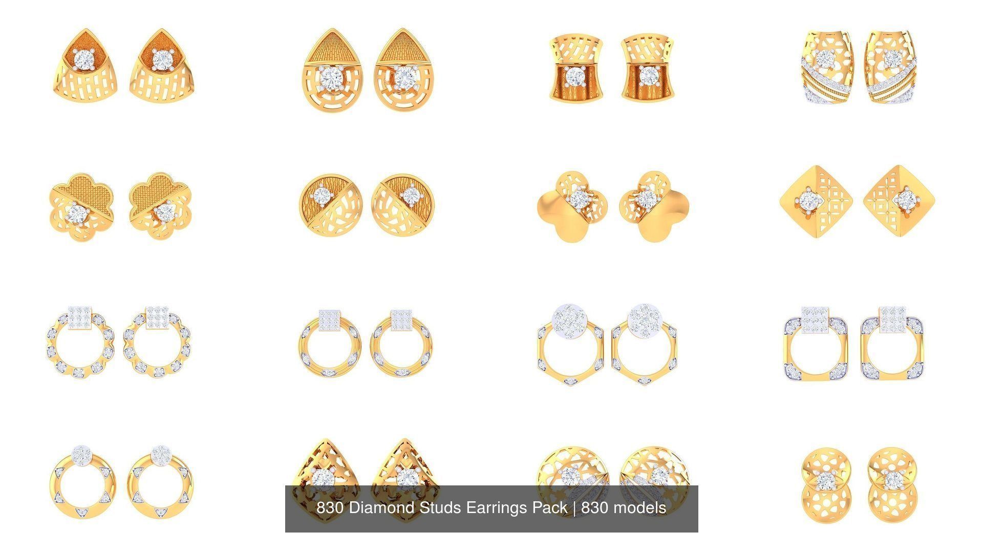 830 Diamond Studs Earrings Pack 3D Model Collection_71