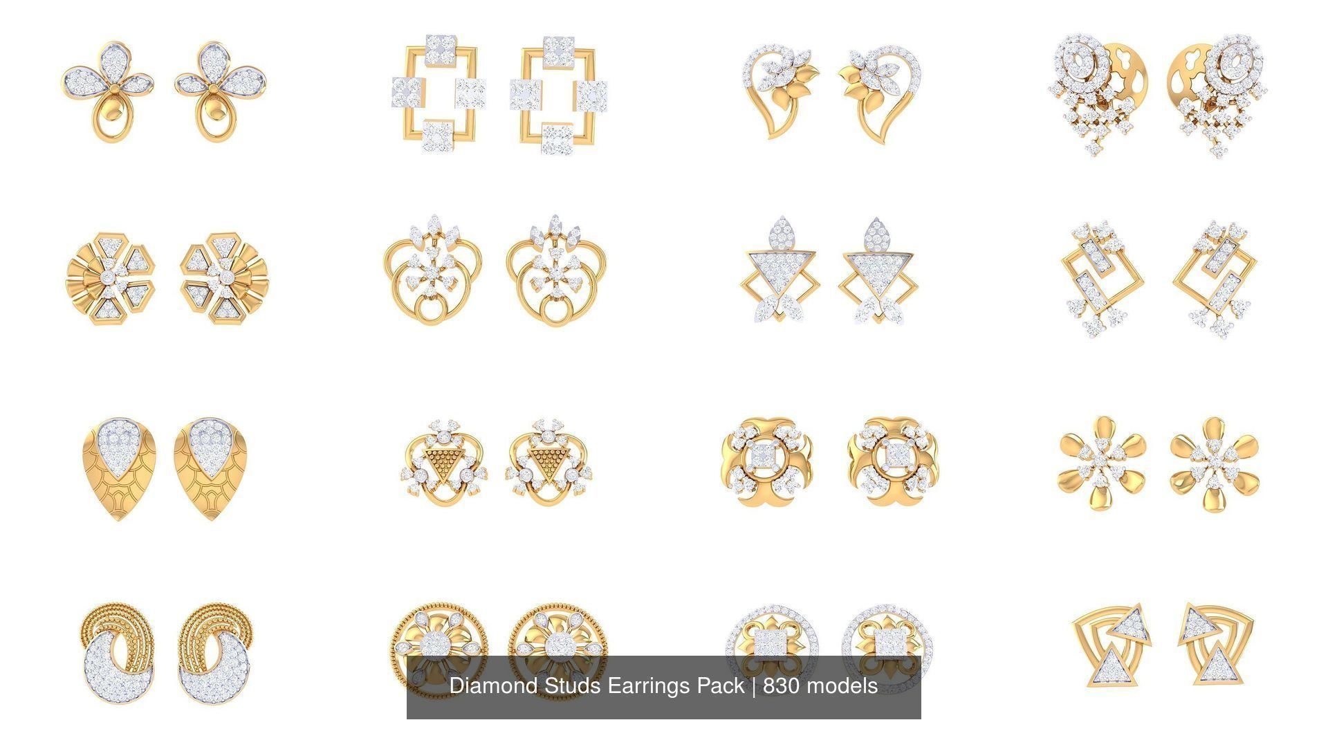 830 Diamond Studs Earrings Pack 3D Model Collection_22