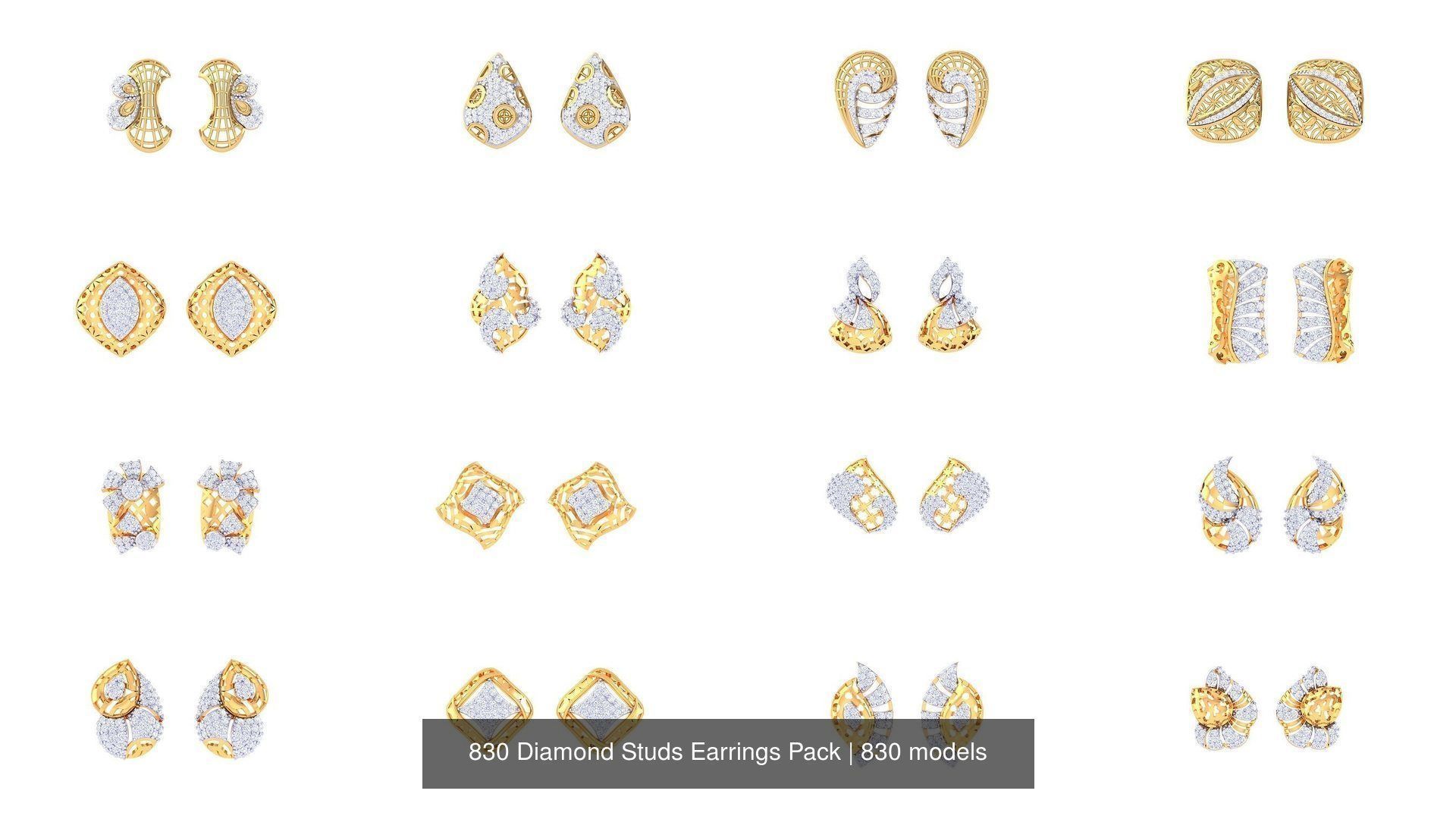 830 Diamond Studs Earrings Pack 3D Model Collection_104