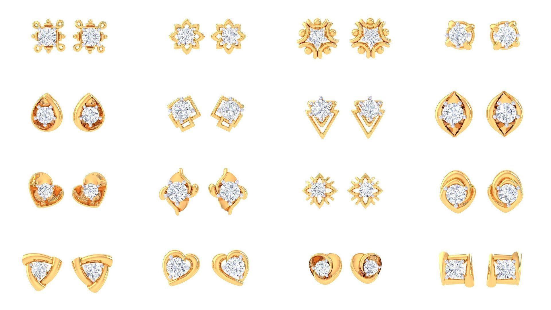 830 Diamond Studs Earrings Pack 3D Model Collection_117