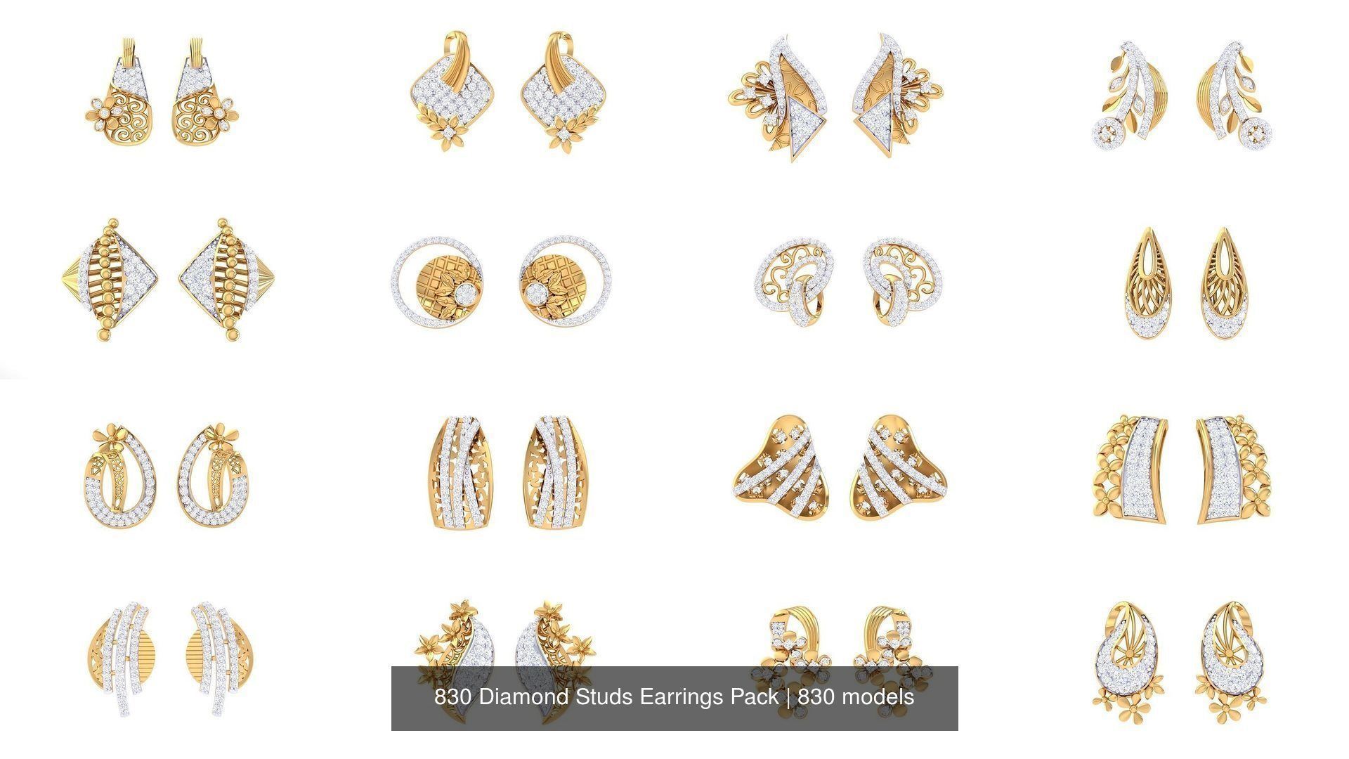 830 Diamond Studs Earrings Pack 3D Model Collection_122