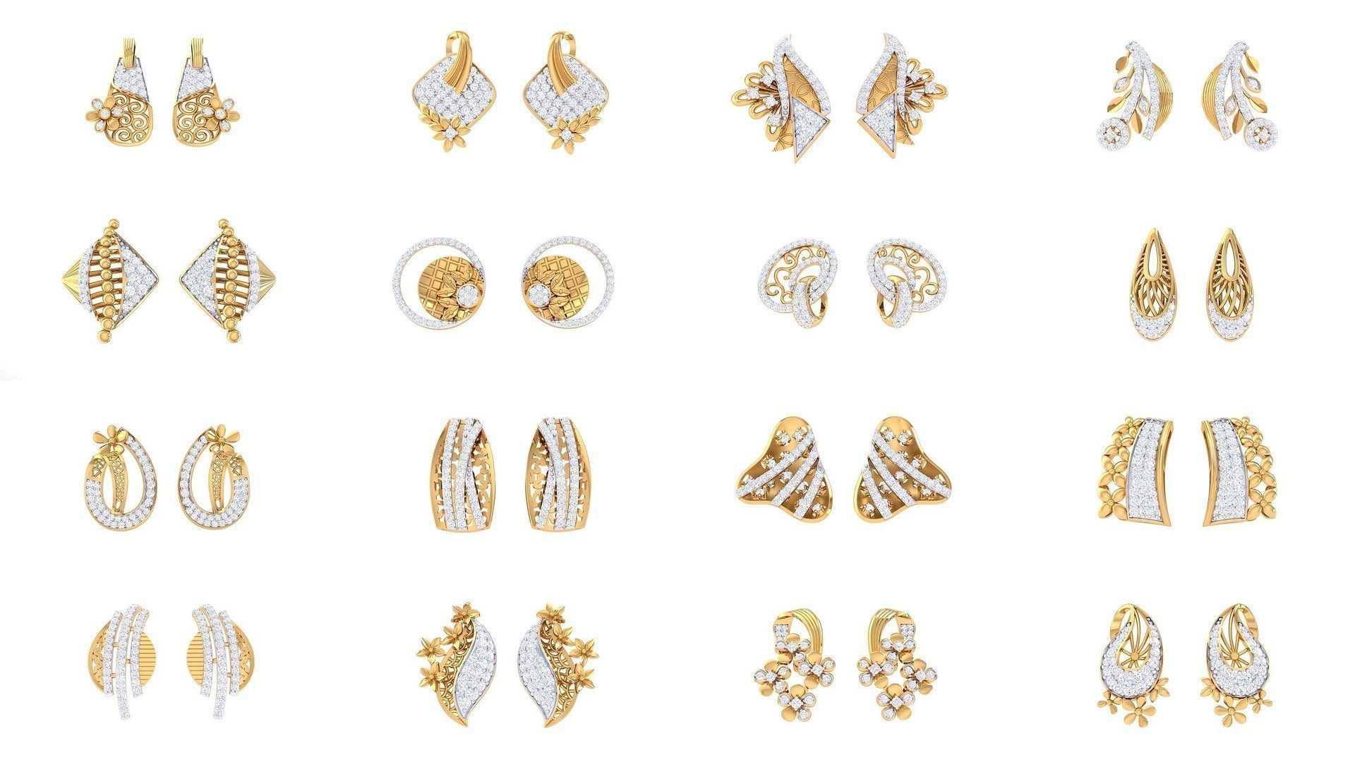 830 Diamond Studs Earrings Pack 3D Model Collection_151