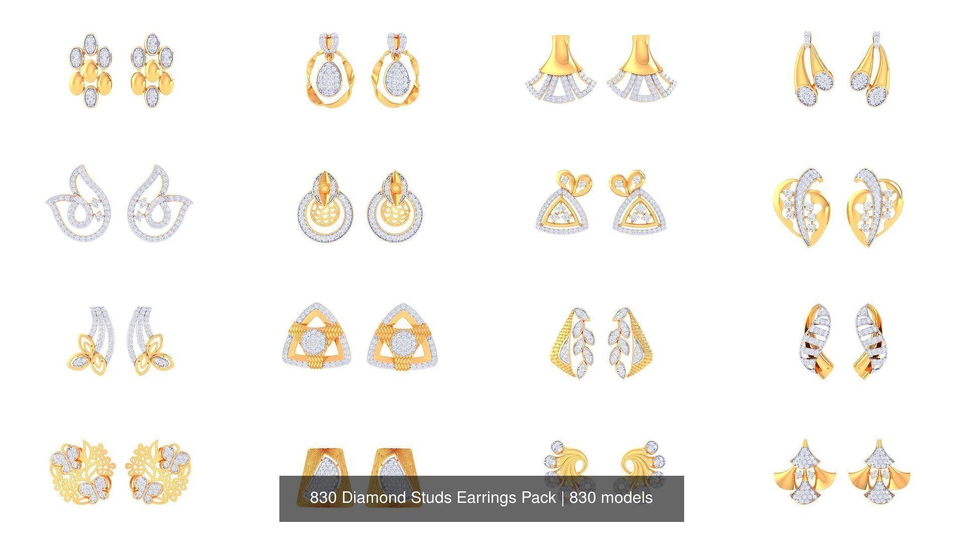 830 Diamond Studs Earrings Pack 3D Model Collection_47