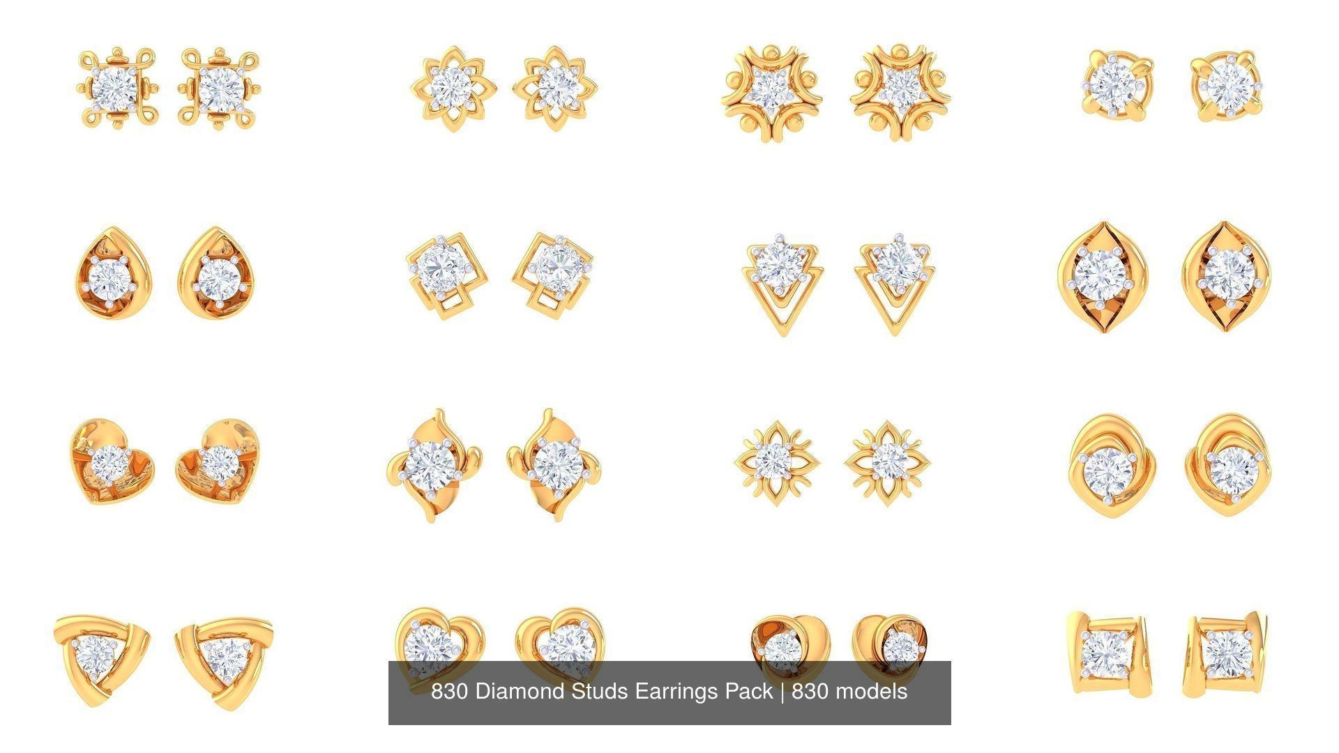 830 Diamond Studs Earrings Pack 3D Model Collection_77