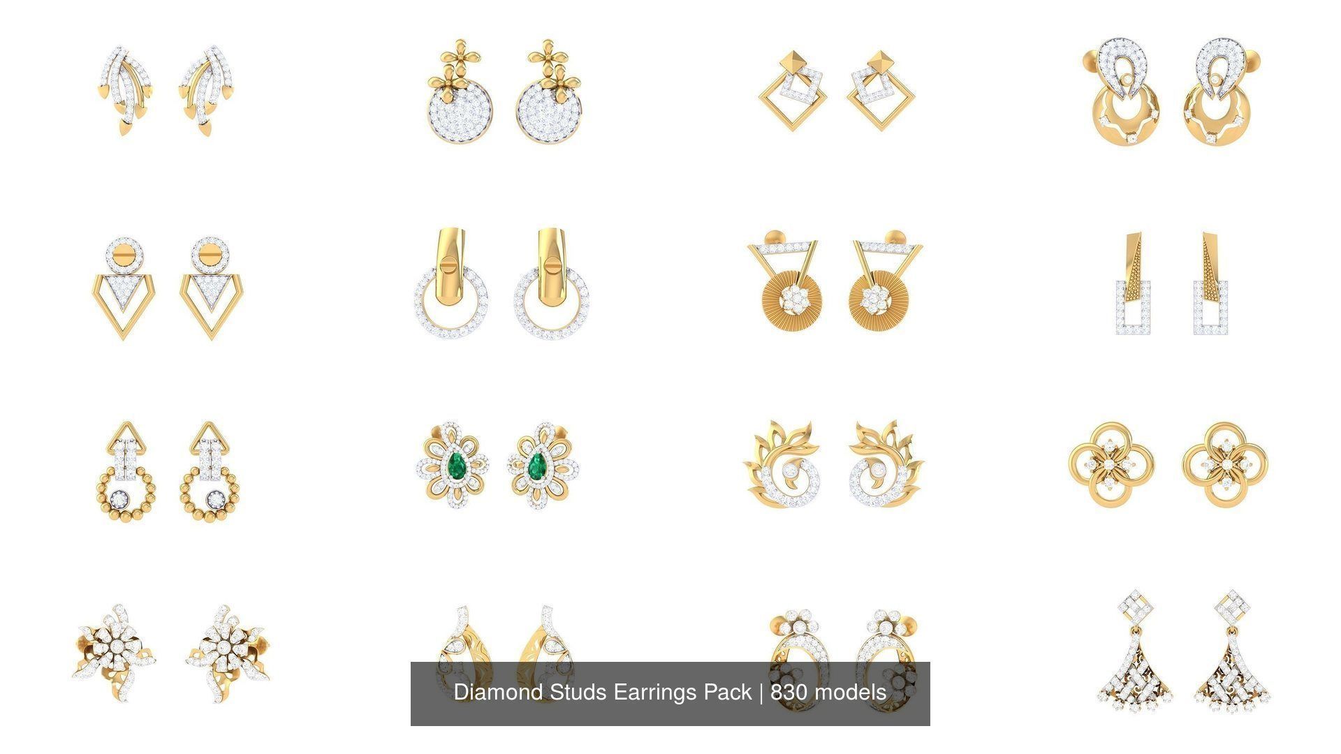 830 Diamond Studs Earrings Pack 3D Model Collection_58