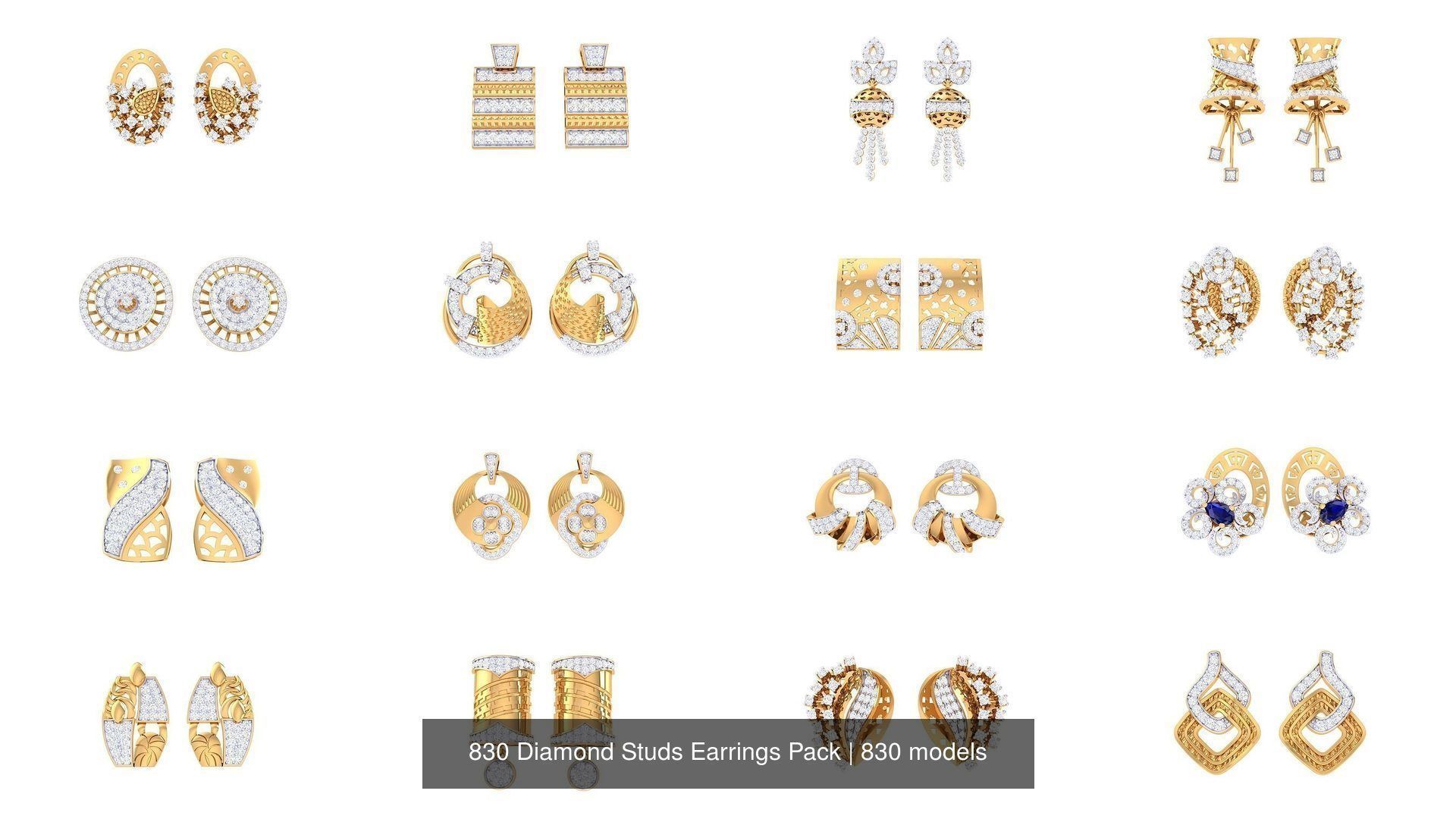 830 Diamond Studs Earrings Pack 3D Model Collection_29