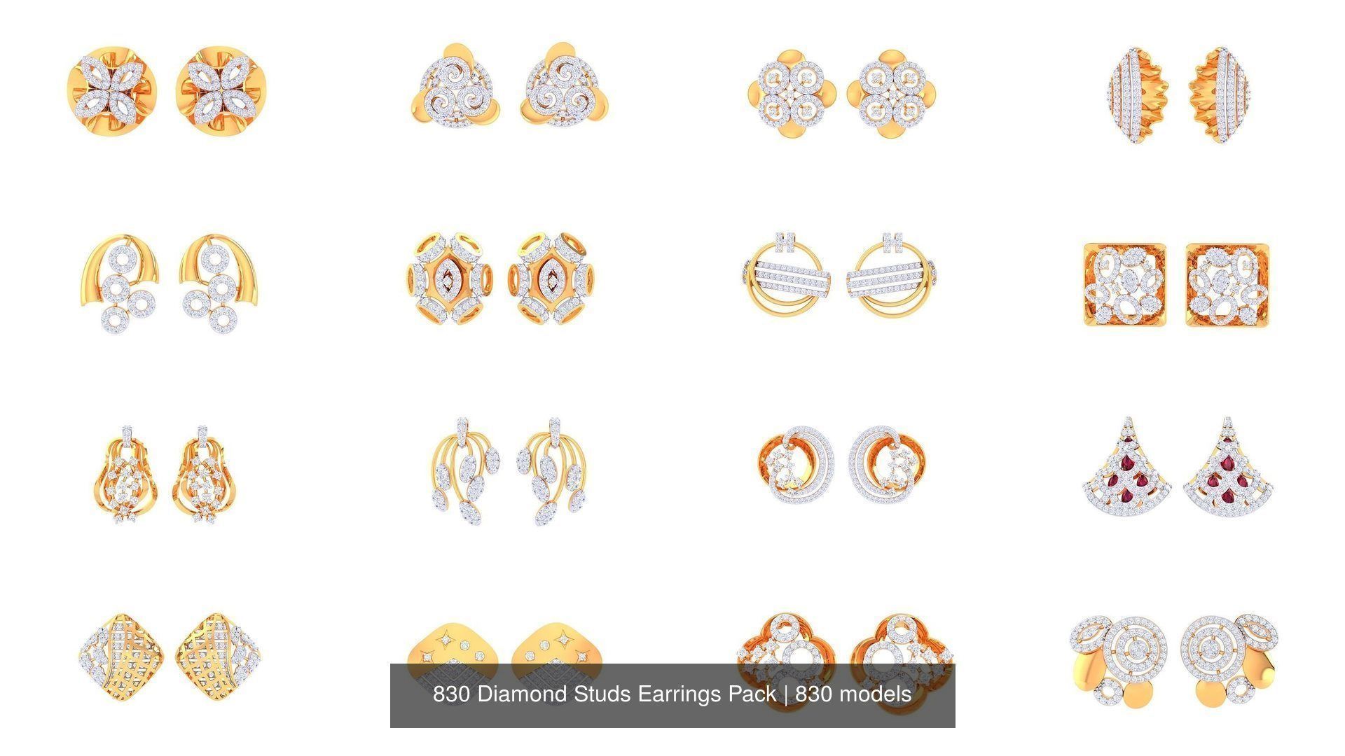 830 Diamond Studs Earrings Pack 3D Model Collection_38