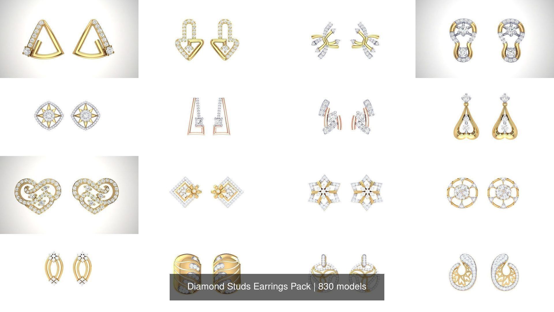 830 Diamond Studs Earrings Pack 3D Model Collection_46