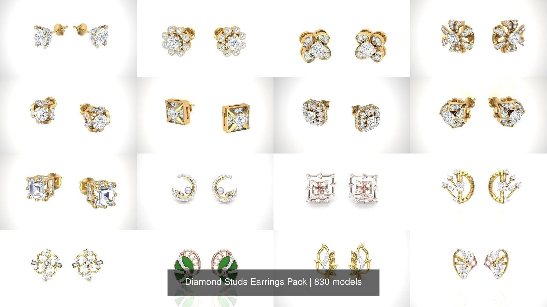 830 Diamond Studs Earrings Pack 3D Model Collection_2