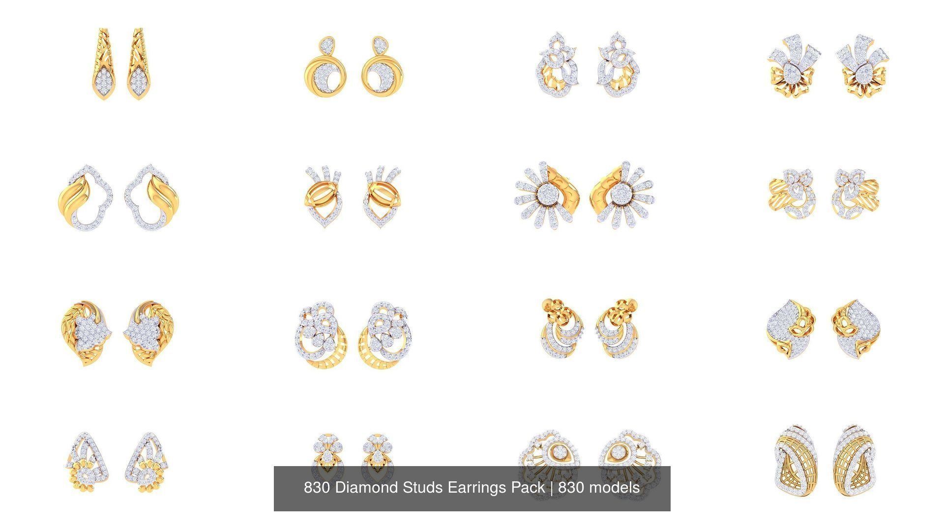 830 Diamond Studs Earrings Pack 3D Model Collection_113