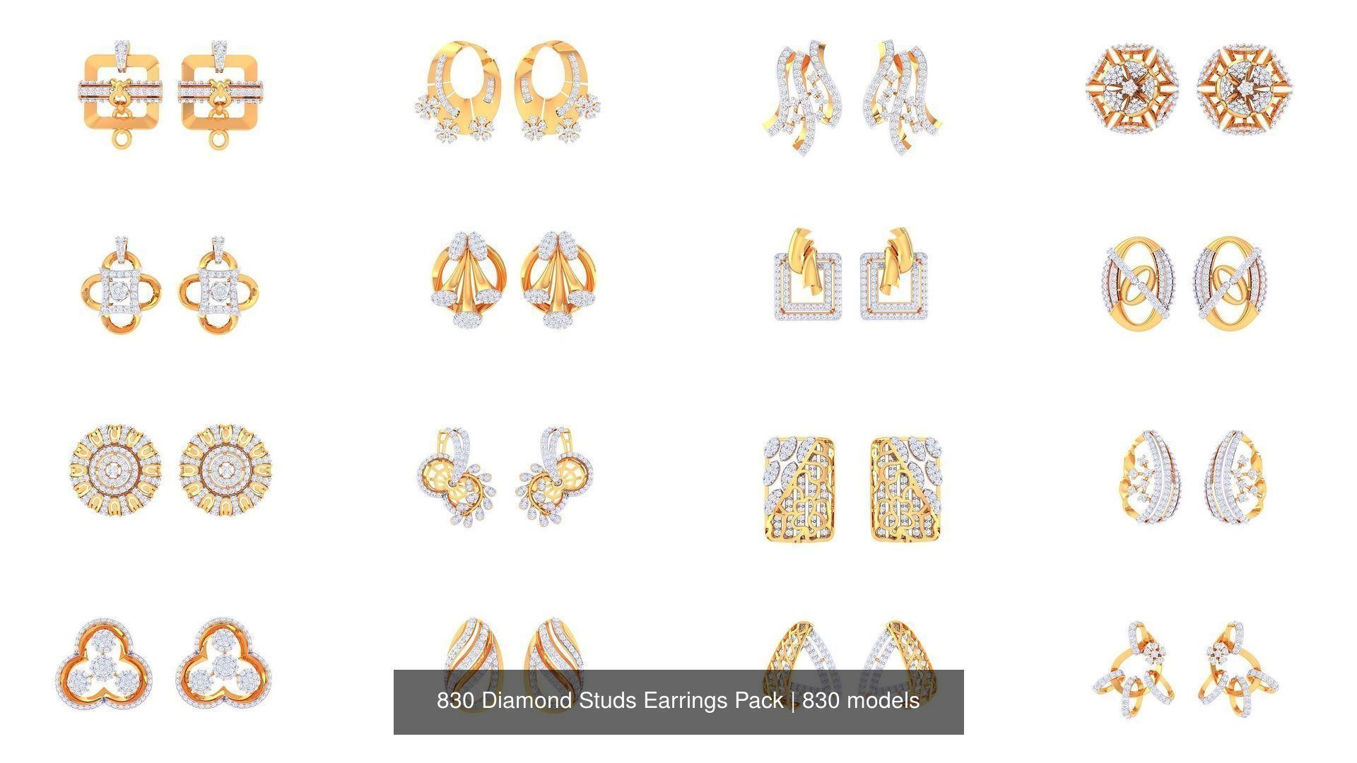 830 Diamond Studs Earrings Pack 3D Model Collection_41