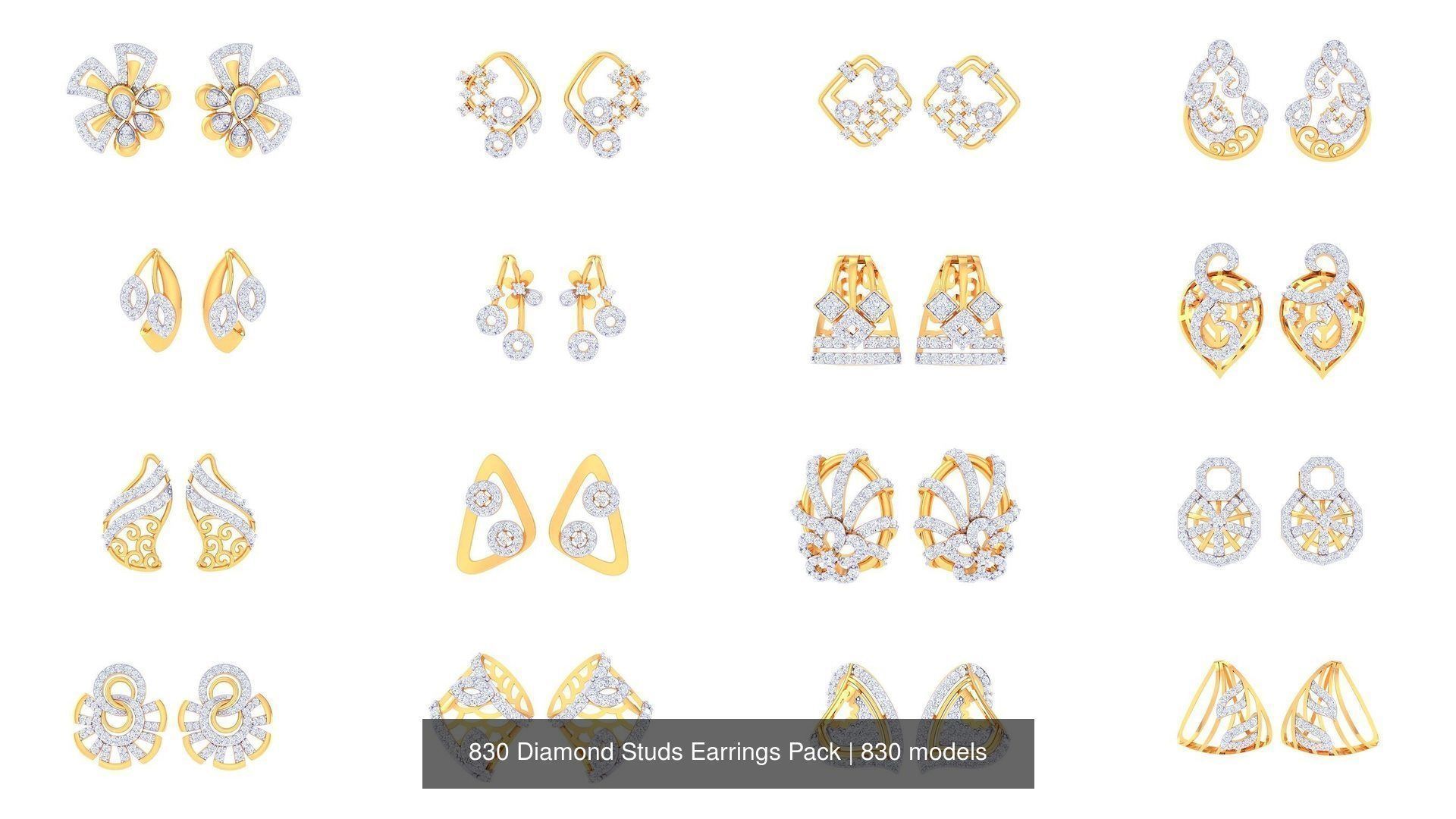 830 Diamond Studs Earrings Pack 3D Model Collection_65
