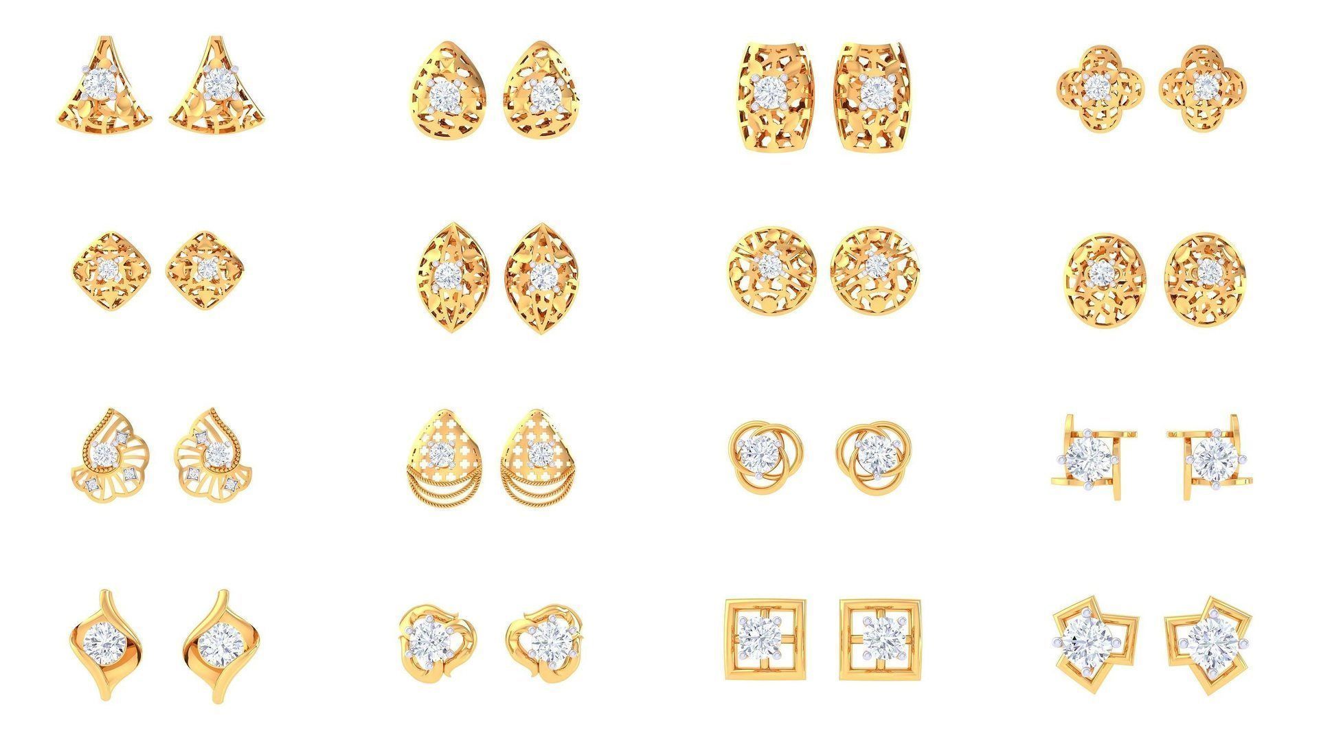 830 Diamond Studs Earrings Pack 3D Model Collection_114