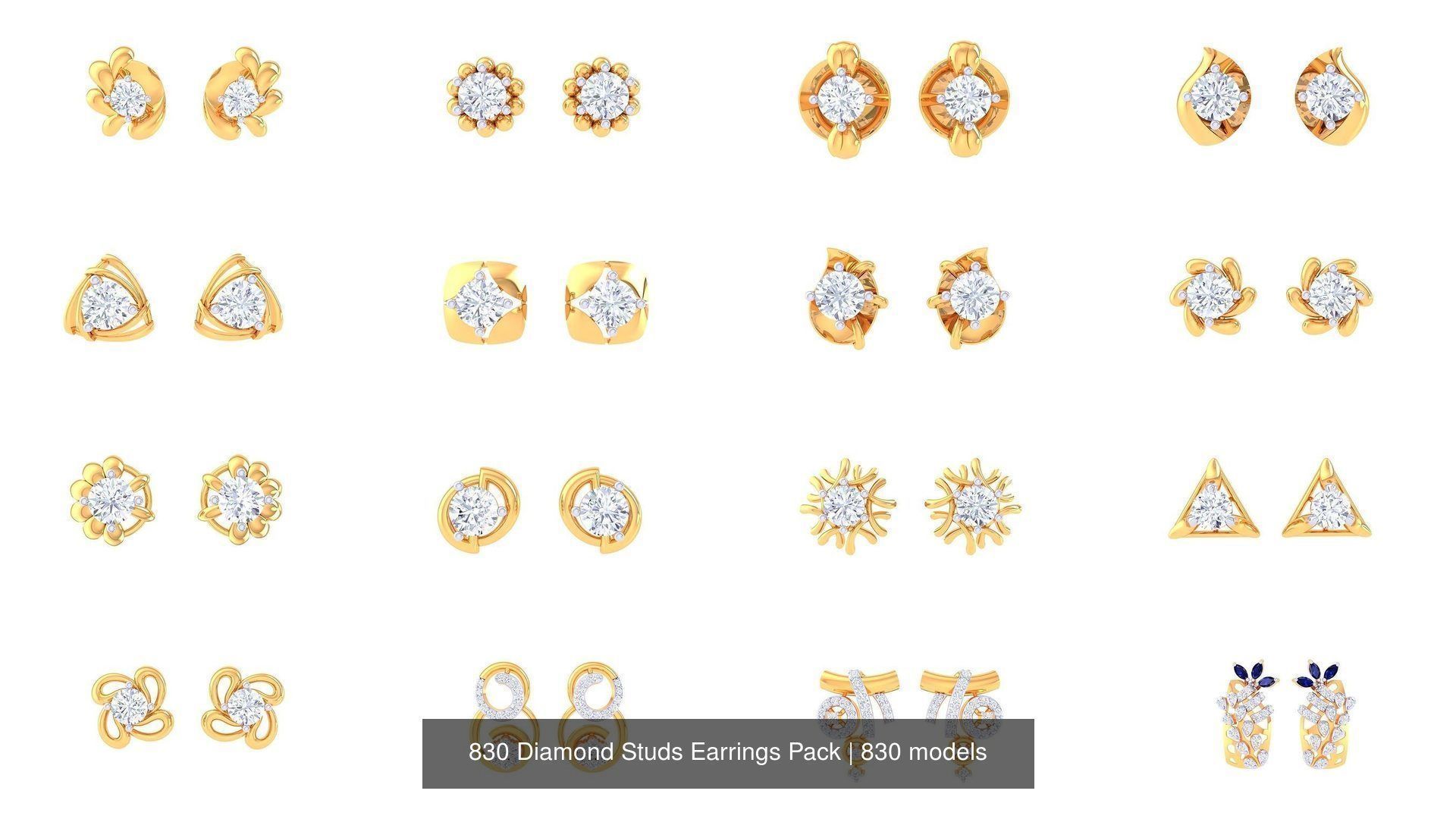 830 Diamond Studs Earrings Pack 3D Model Collection_80