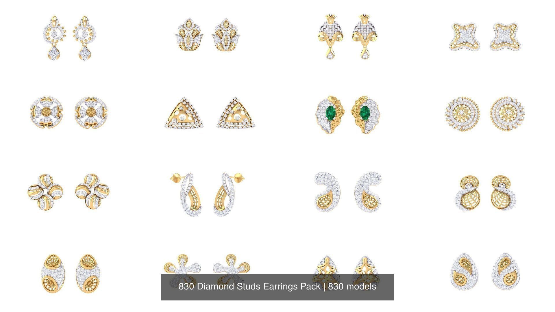 830 Diamond Studs Earrings Pack 3D Model Collection_101