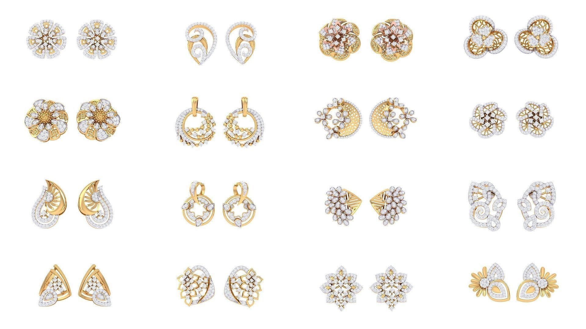 830 Diamond Studs Earrings Pack 3D Model Collection_153