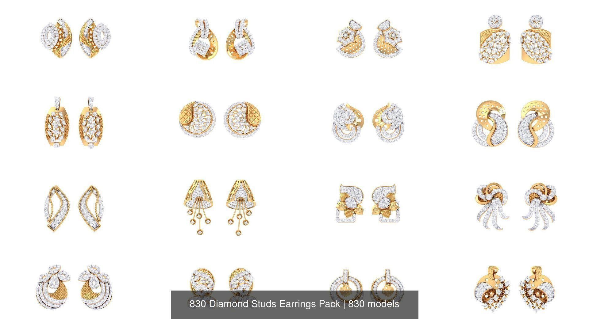 830 Diamond Studs Earrings Pack 3D Model Collection_26