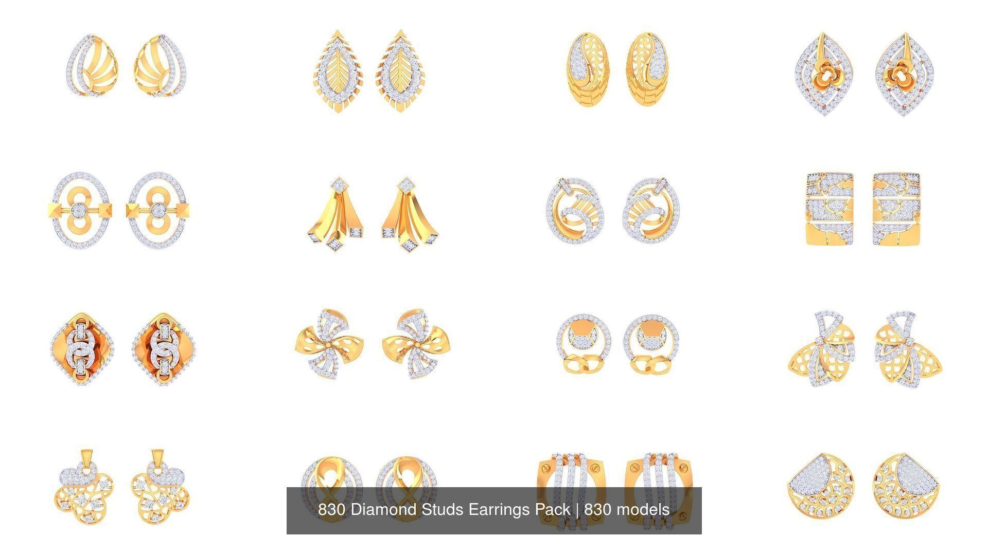 830 Diamond Studs Earrings Pack 3D Model Collection_50