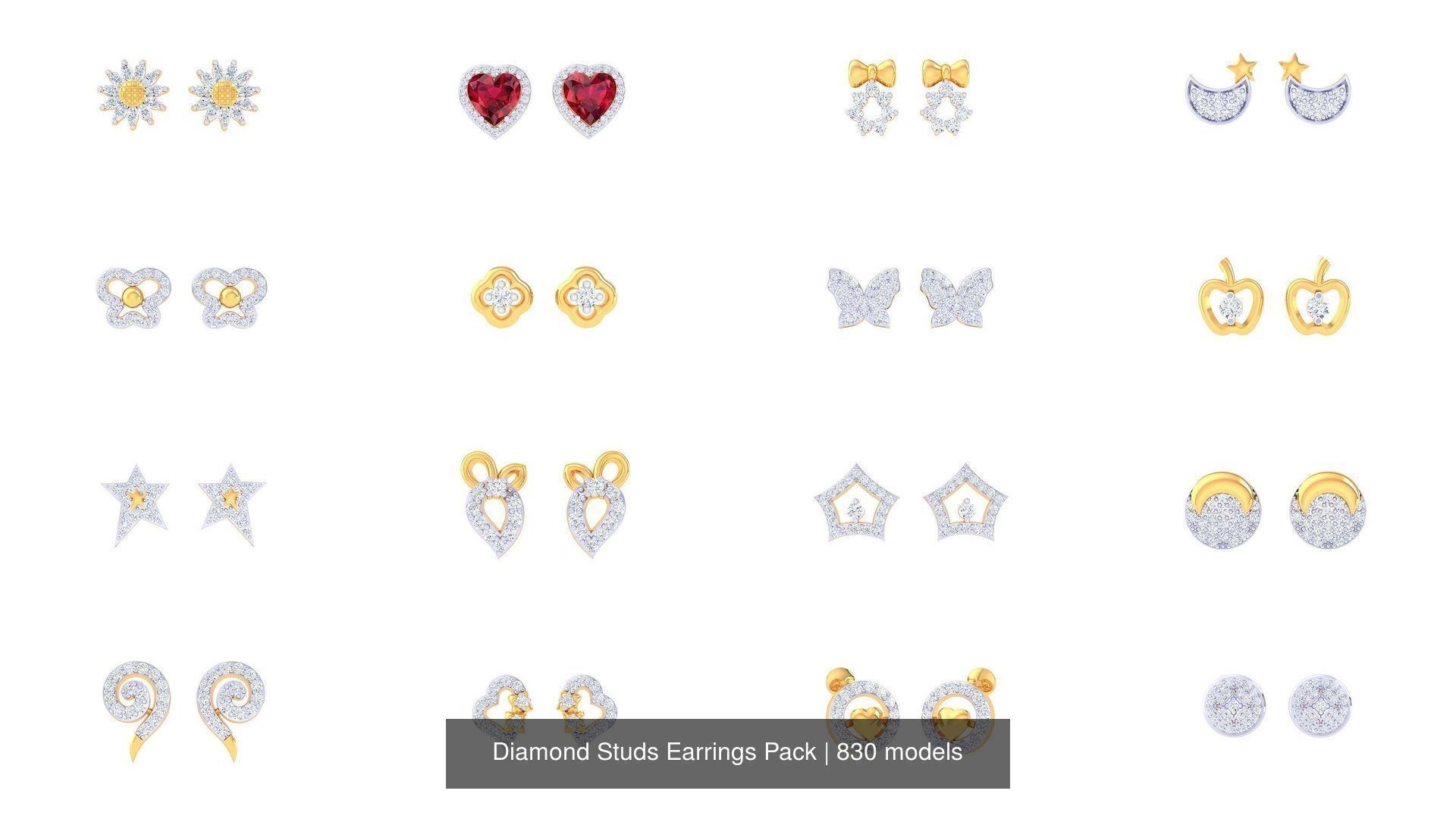 830 Diamond Studs Earrings Pack 3D Model Collection_8