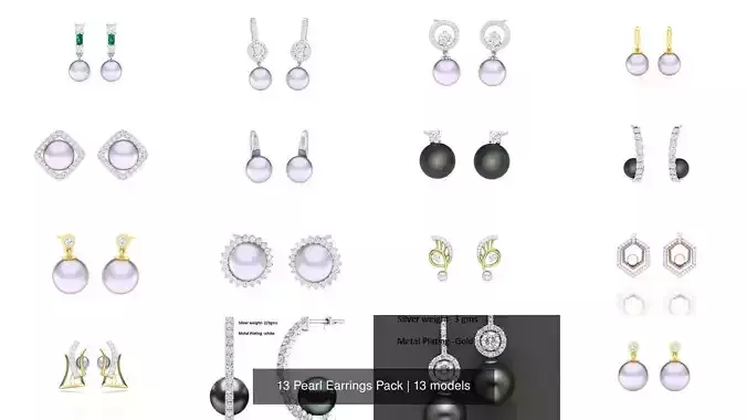 13 Pearl Earrings Pack 3D Model Collection