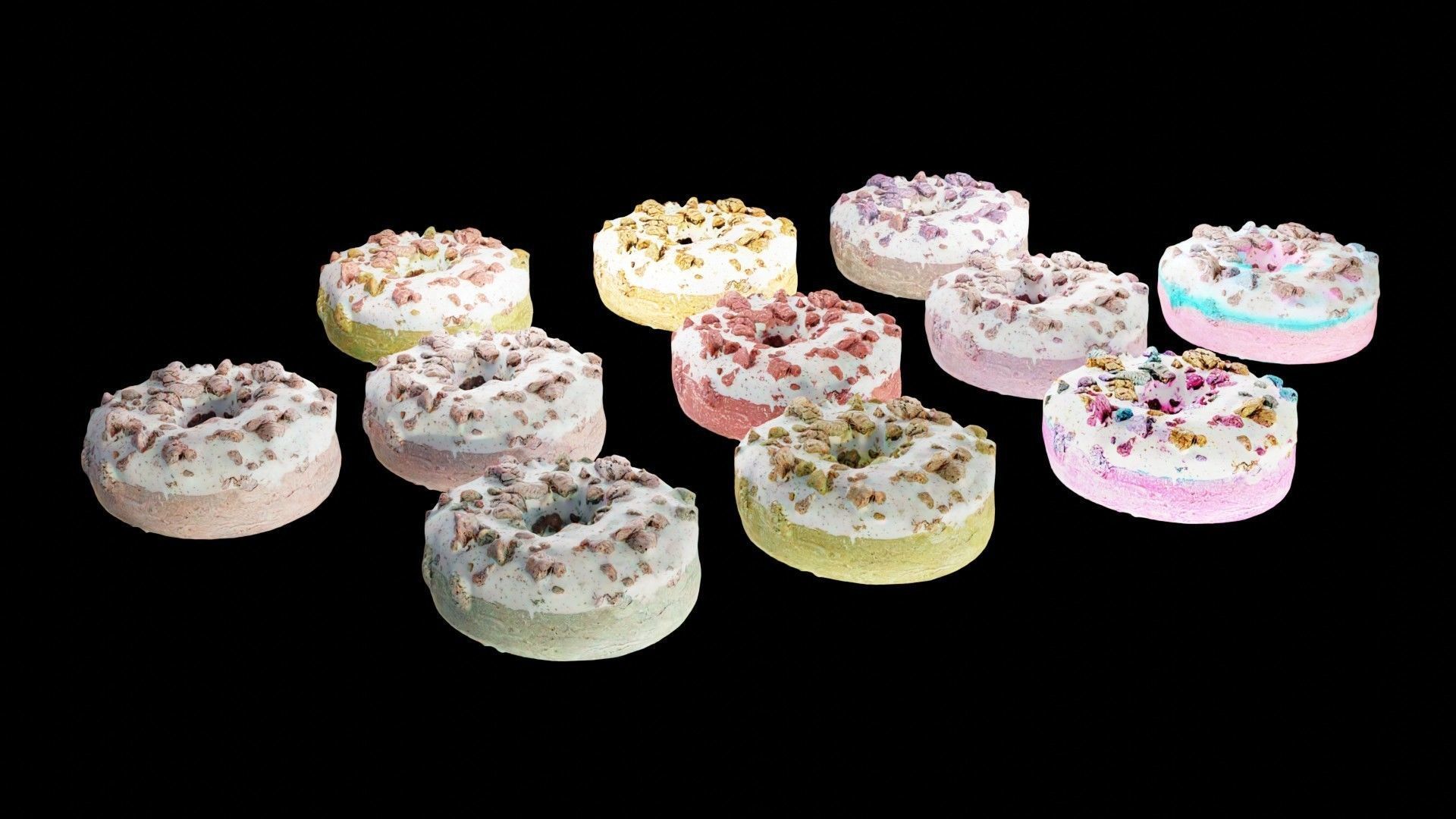 Scanned Donuts 10 flavors high and lowpoly versions Low-poly 3D model_13