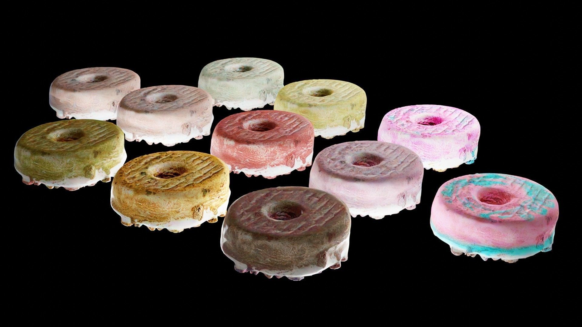 Scanned Donuts 10 flavors high and lowpoly versions Low-poly 3D model_23