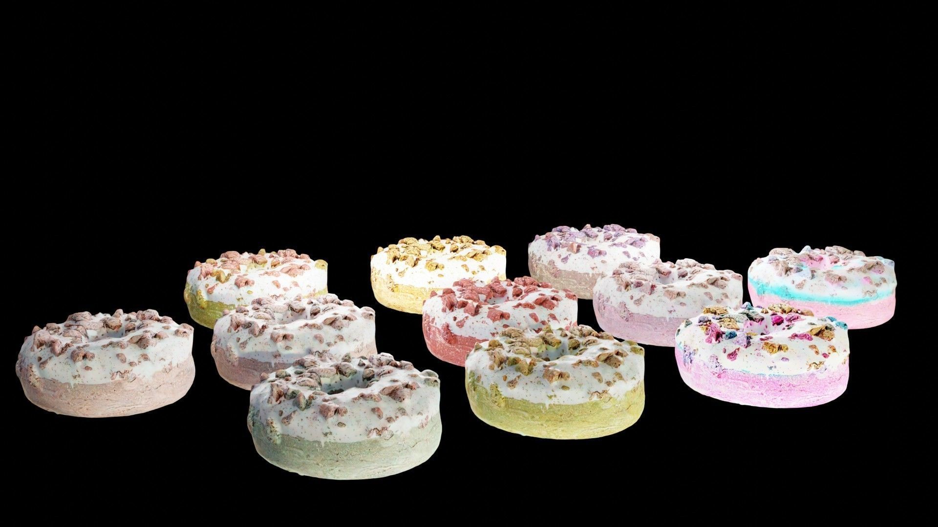 Scanned Donuts 10 flavors high and lowpoly versions Low-poly 3D model_14