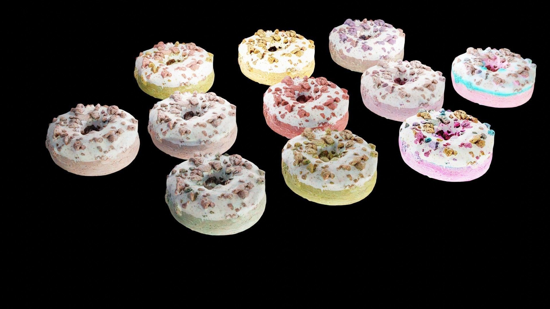 Scanned Donuts 10 flavors high and lowpoly versions Low-poly 3D model_12